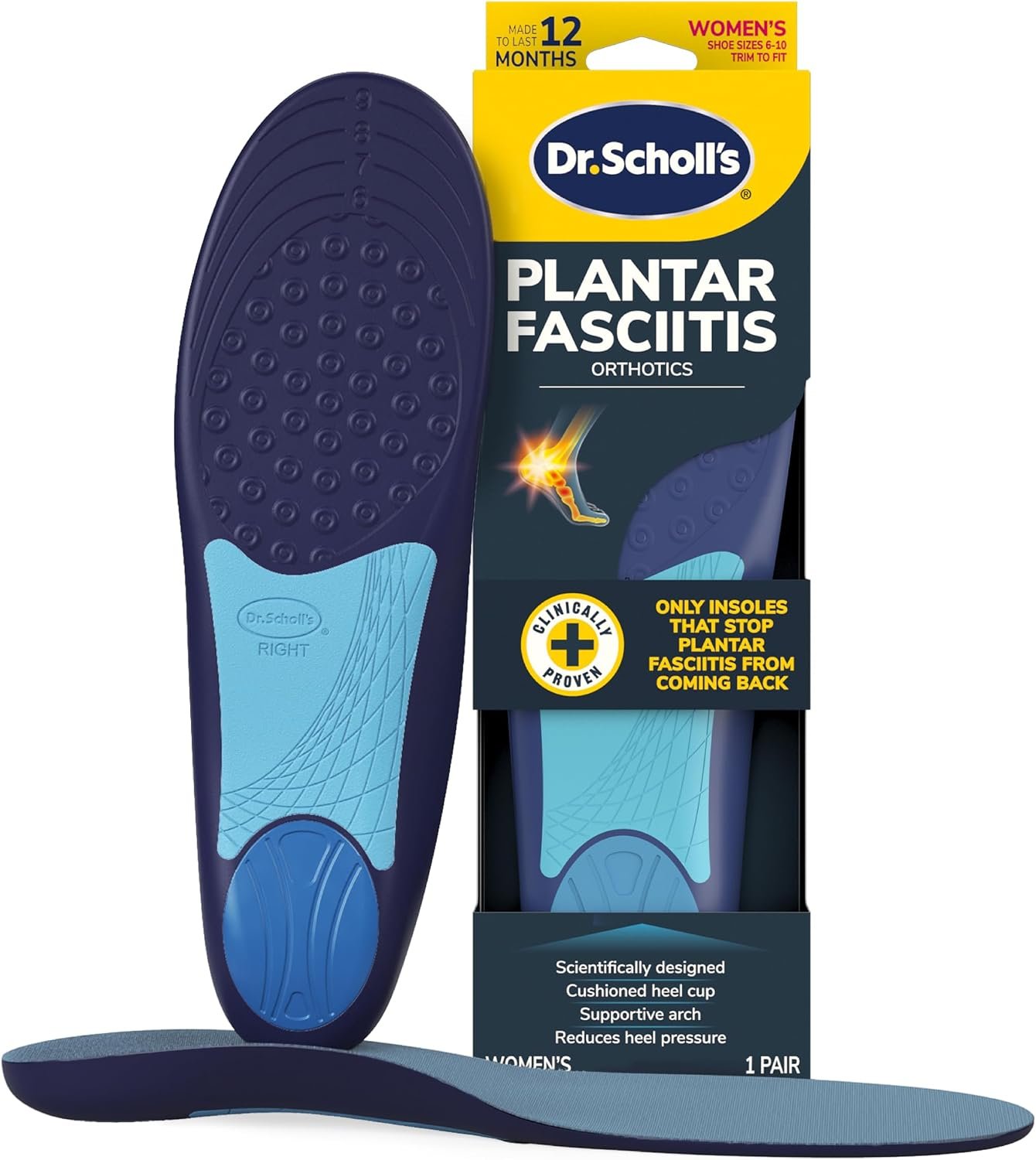 Dr. Scholl’s Plantar Fasciitis Relief Orthotic Insoles for Women – The Only Proven Insole to Stop Plantar Fasciitis from Coming Back, Immediately Relieves Pain, Heel Spurs, Arch Support Inserts