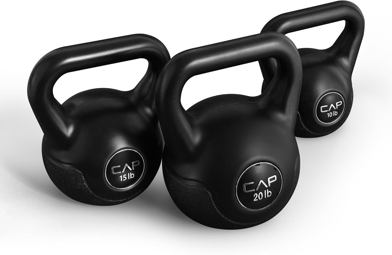 CAP Barbell 45 LB Cement Kettlebell Set – 10 lb, 15 lb & 20 lb Vinyl-Coated Kettlebells for Strength Training, Cardio, Cross Training & Home Gym Workouts