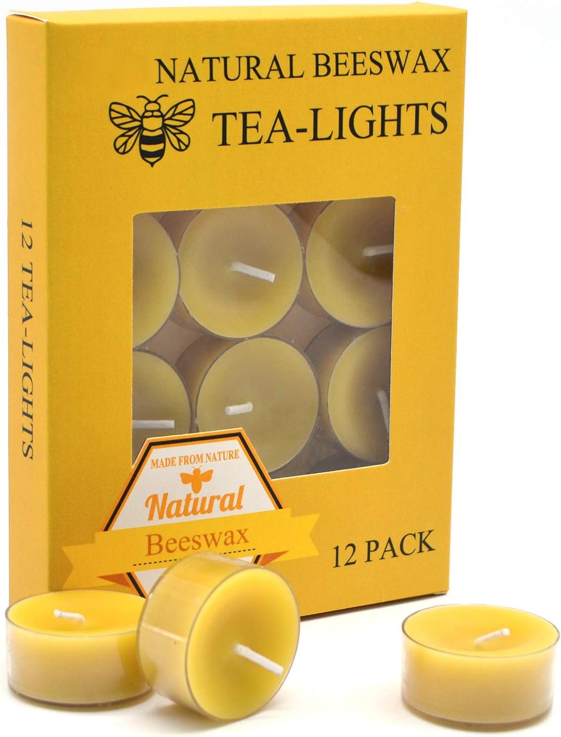 Natural Yellow Beeswax Tealight Candles – 12pcs – Organic Candle Natural Scent Smokeless Clean Burning