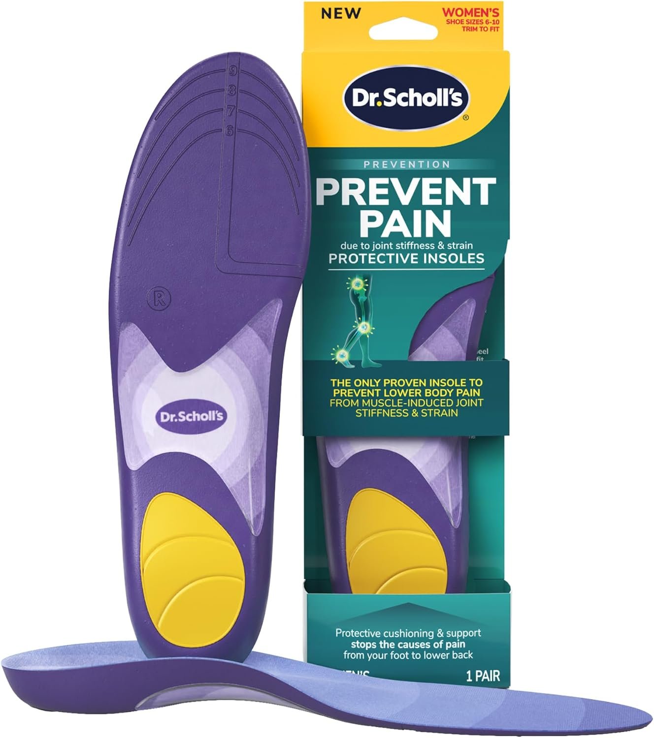 Dr. Scholl’s Prevent Pain Insoles for Women, The Only Proven Insole to Prevent Lower Body Pain, Arch Support Shoe Inserts for Women, Size 6-10, 1 Pair