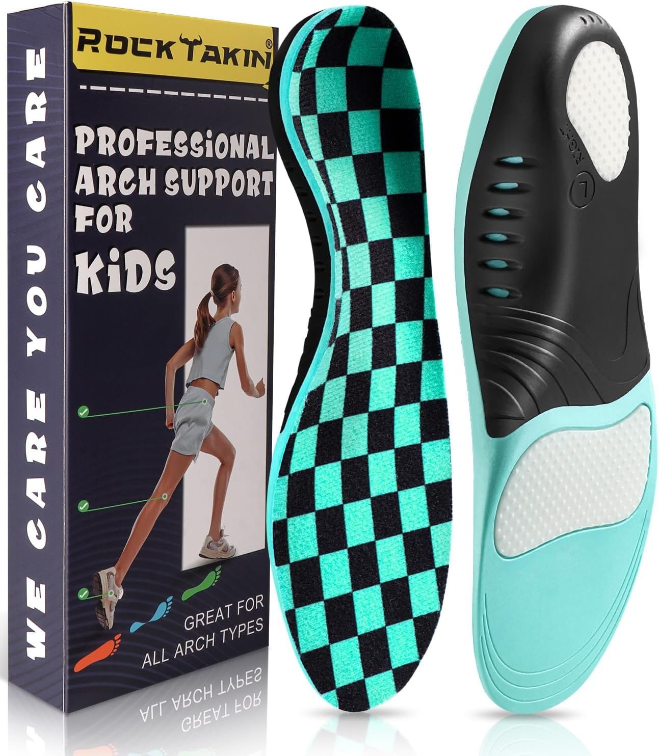 ROCKTAKIN Kids Arch Support Shoe Insoles, Plantar Fasciitis Orthotics Inserts Strong Support for Children’s High Arch, Flatfoot Pain Relief, Posture Improve