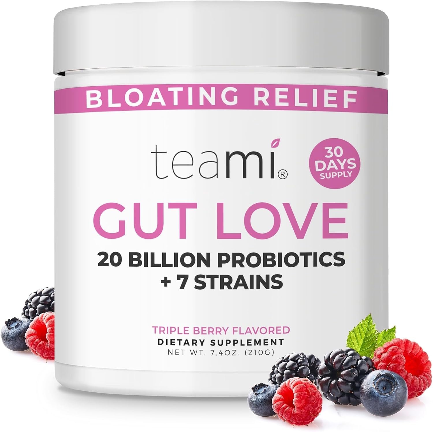 Teami Prebiotic and Probiotic Powder for Women – Promotes Digestion, Bloating Relief & Belly Balance – Gut Health Powder with 20 Billion Probiotics & 7 strains – Triple Berry Gut Love, 30 Servings