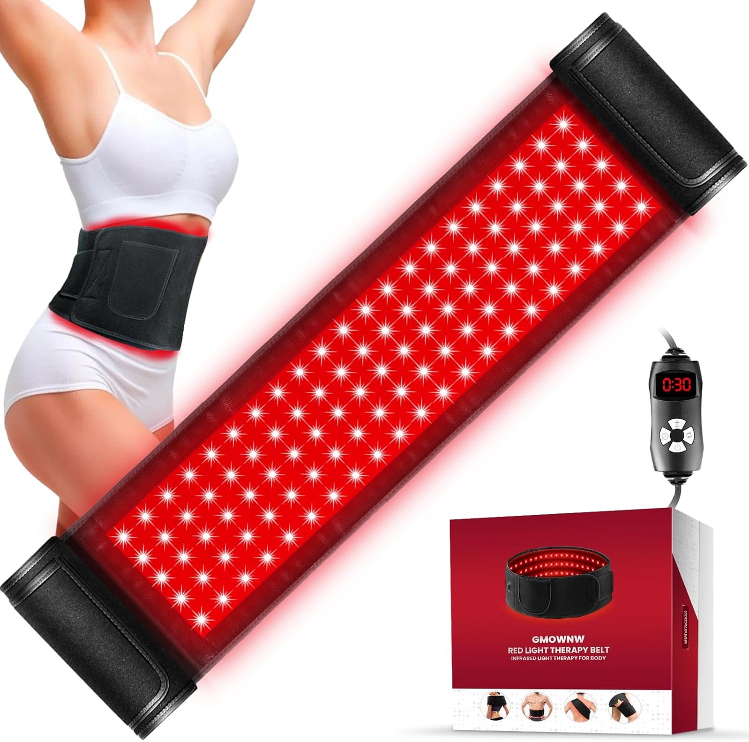 Red Light Therapy for Body, Infrared Light Therapy for Belt Shoulder Waist, Upgraded 3 in 1 LED Beads, 660nm Red Light & 850nm Near Infrared Light Therapy Belt Wrap Timer Remote Control