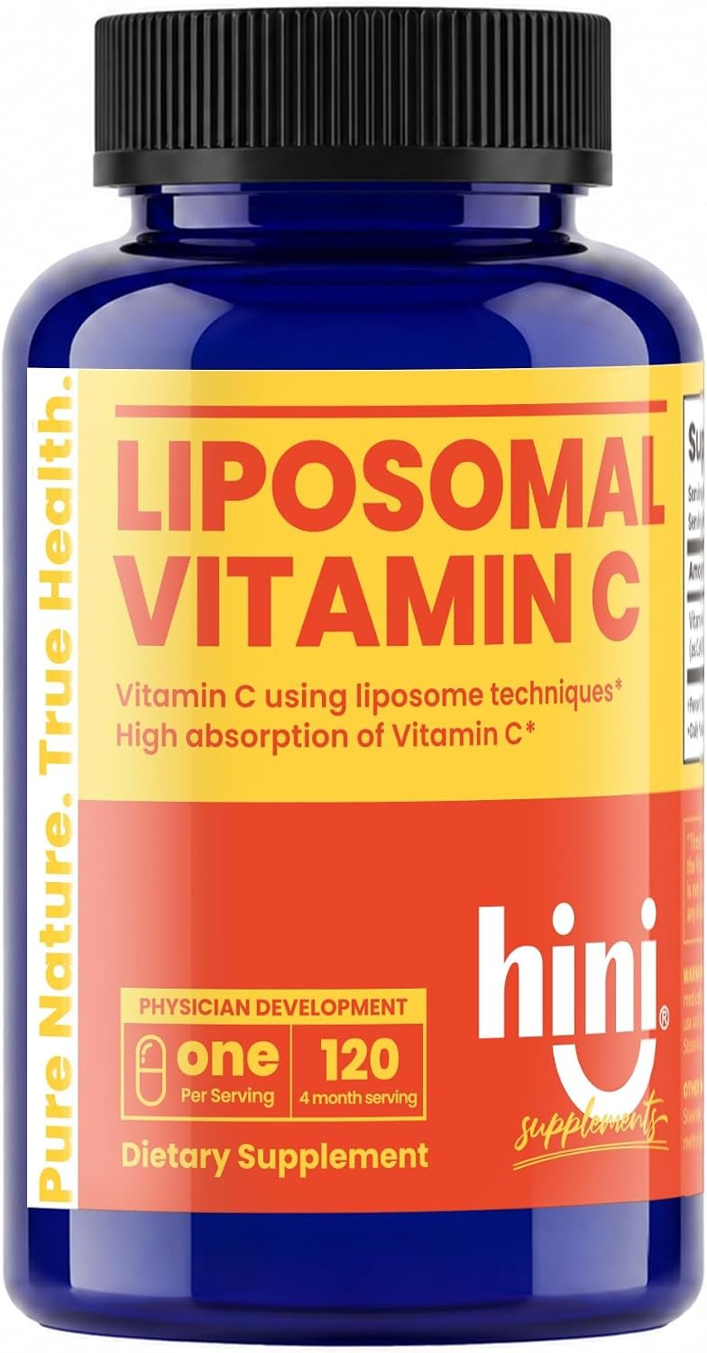 HINI Liposomal Vitamin C 500mg, High Absorption Vitamin C Supplement with CellG8 Quali-C, Daily Immune & Antioxidant Support, 1 Capsule Daily, 120 Servings