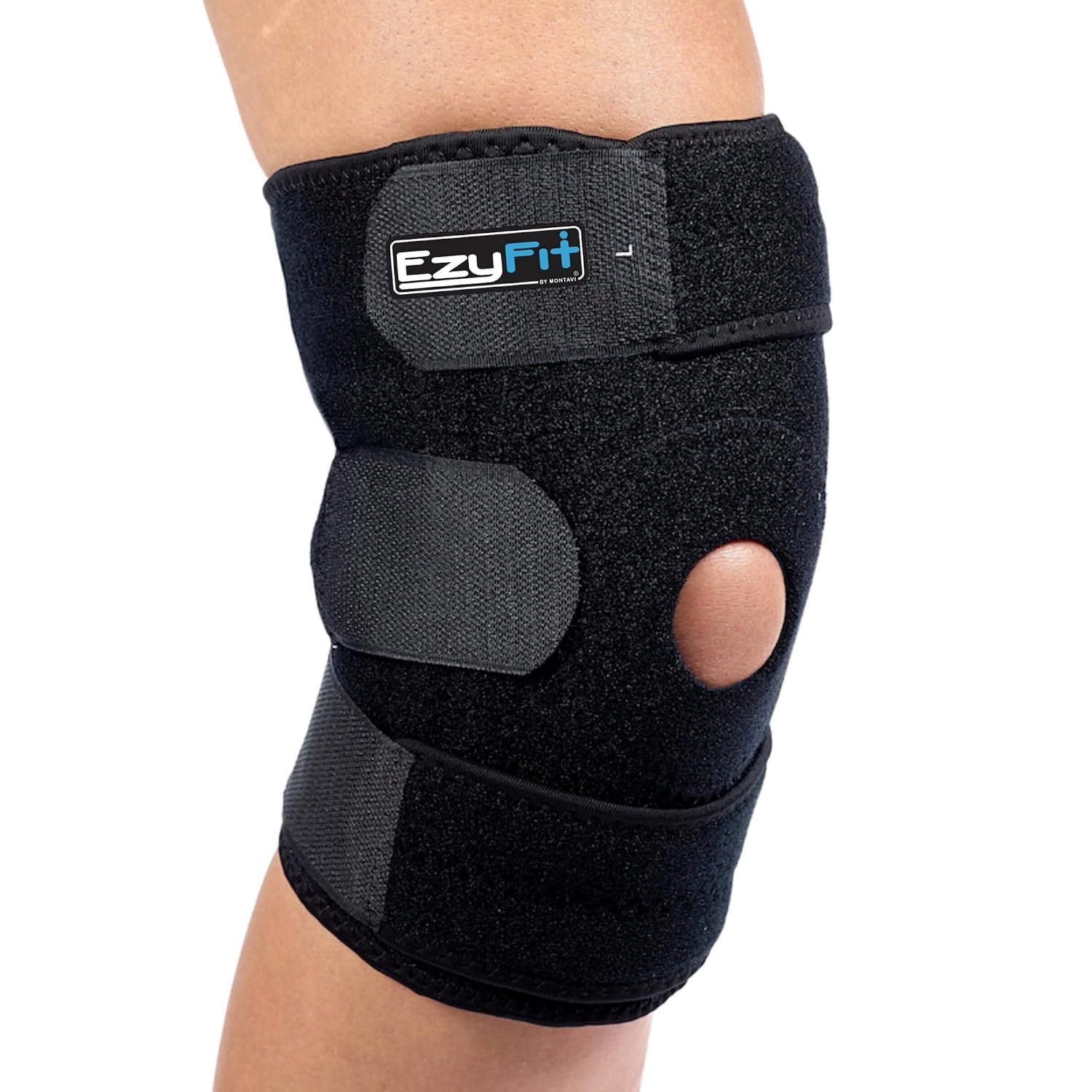 EzyFit Knee Brace – Adjustable Support for Arthritis, ACL Meniscus Tear & Knee Pain Relief or Injury Recovery – Plus Dual Side Stabilizers for Men & Women – Large Size – 14″ – 17″