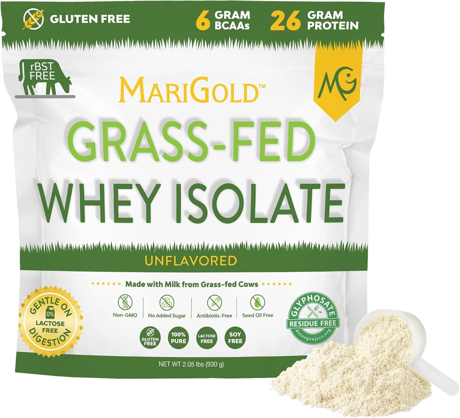 MariGold Grass-fed Whey Protein Isolate, Unflavored – 2lb Bag