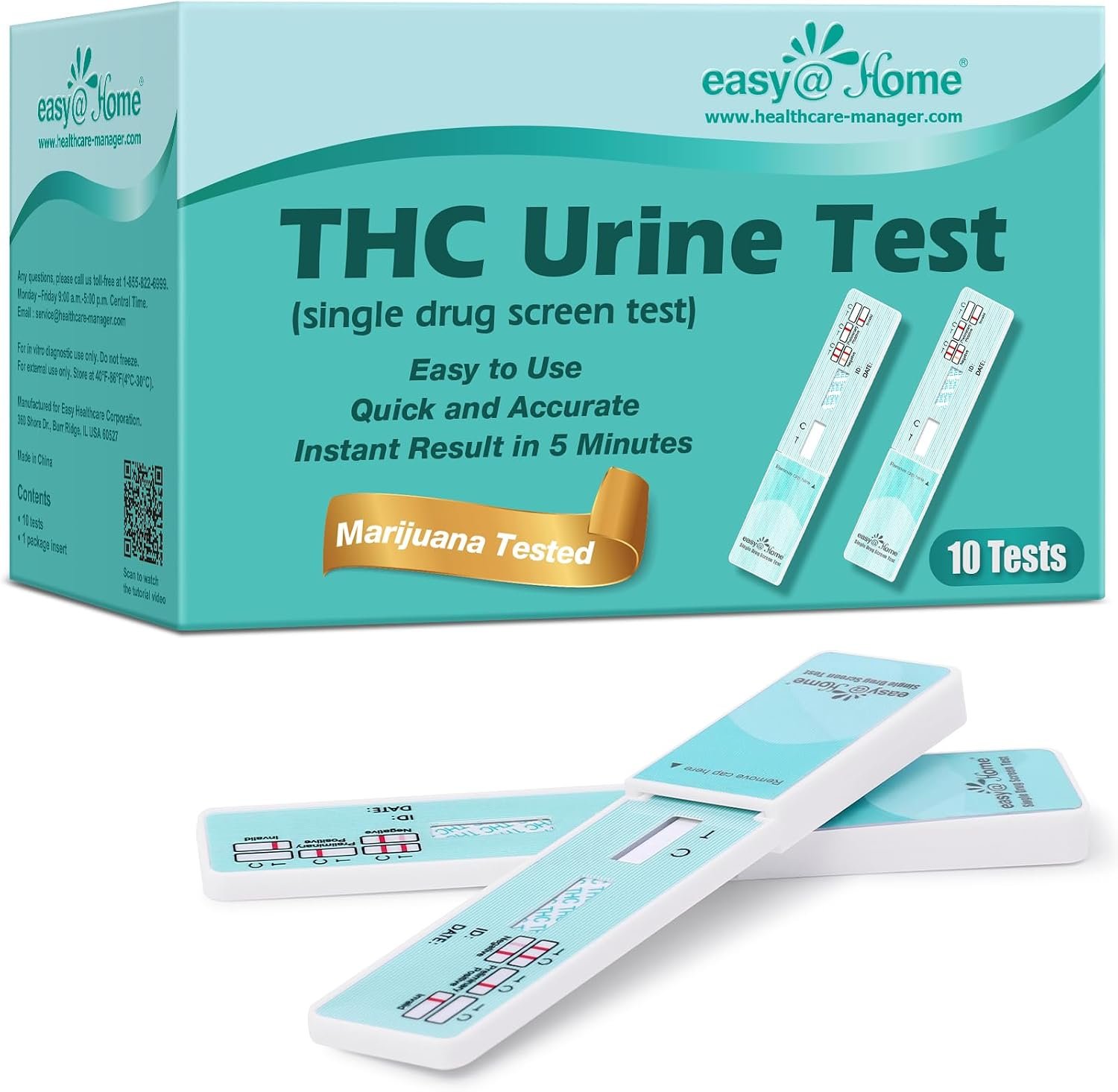 Easy@Home 10 Pack Marijuana Drug Test Kit – Urine THC Test for Home Use