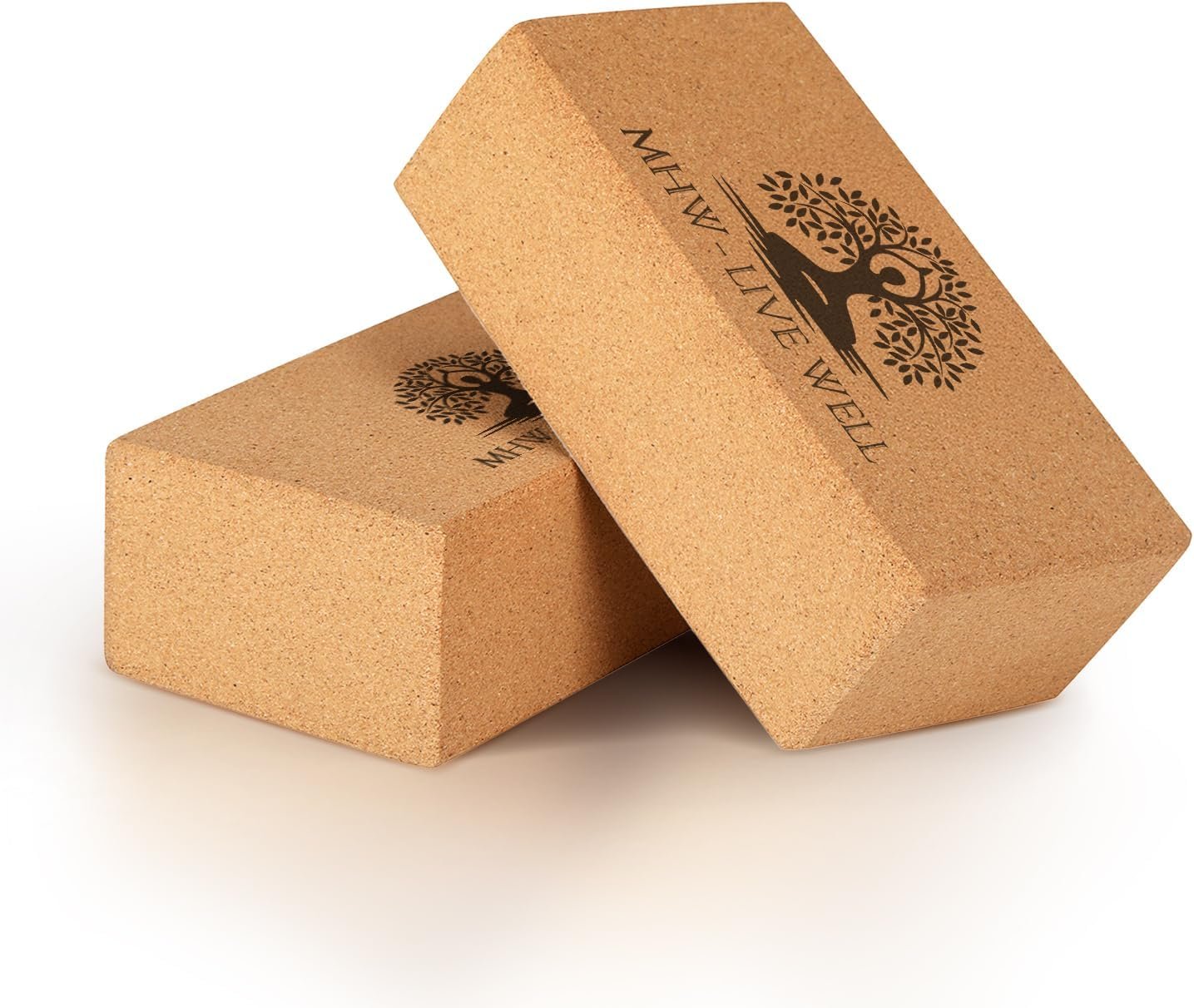 MHW – LIVE WELL Cork Yoga Block – Natural Anti-Slip Yoga Block for Stability & Deepening Poses – 9x6x3 Inches, Single (Cork, Pack of 2)