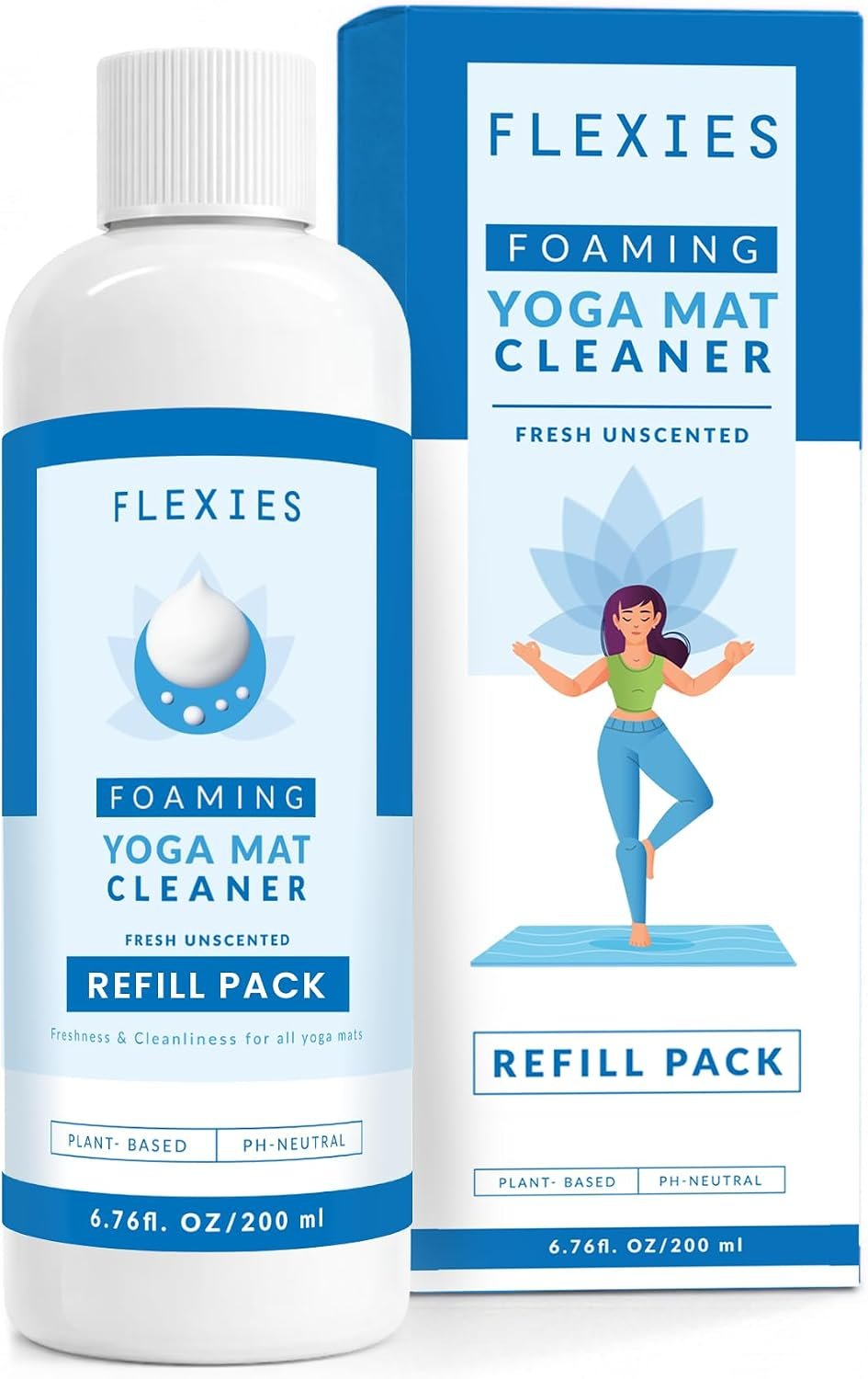 Flexies Foaming Yoga Mat Cleaner Refill Pack | Plant-Based Foaming Spray | Deep Cleans Yoga and Pilates Mats, 6.76 fl oz, Fragrance-Free