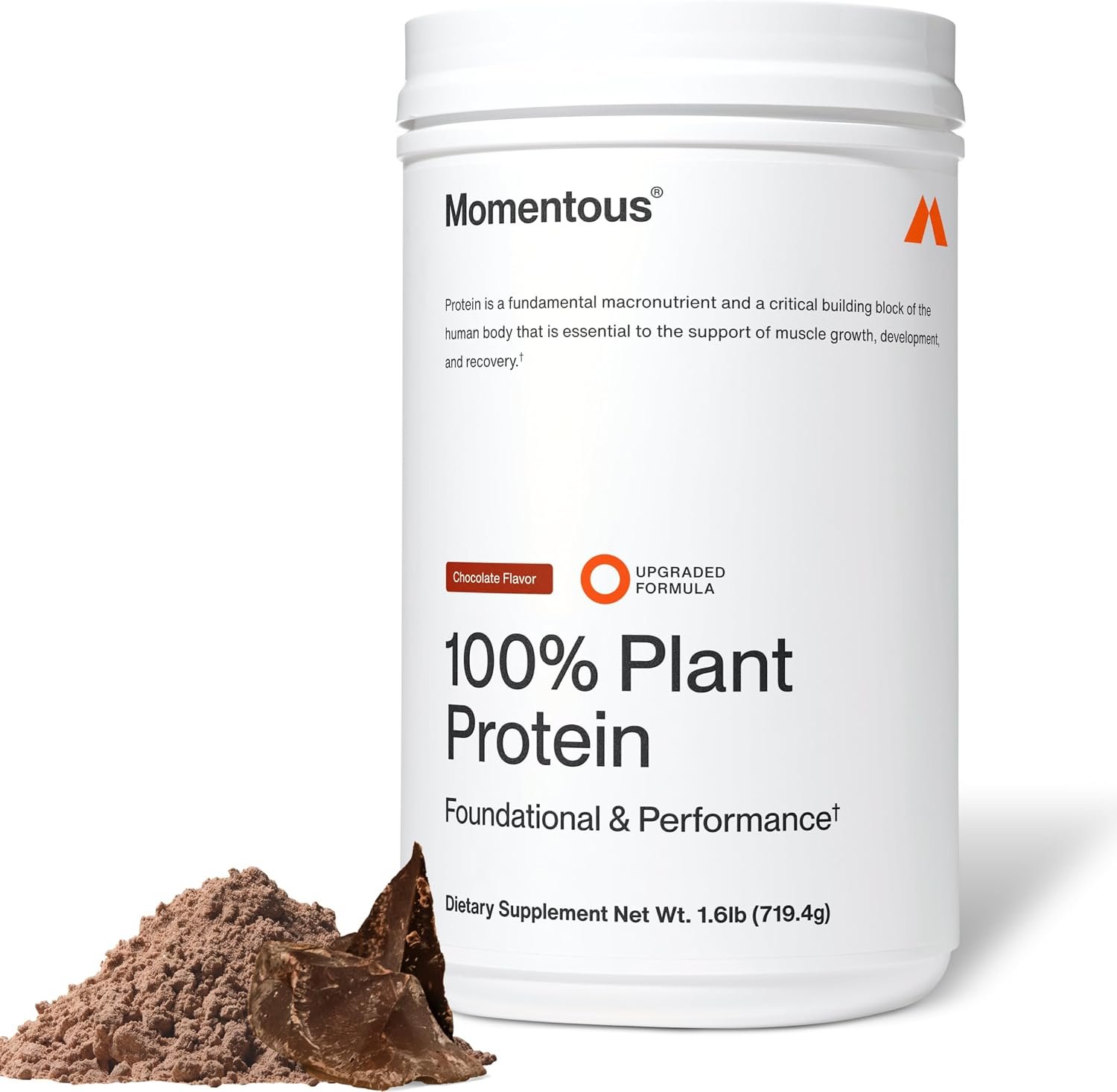 Momentous Vegan Protein Powder, 20g Pea & Rice Blend Protein, Chocolate
