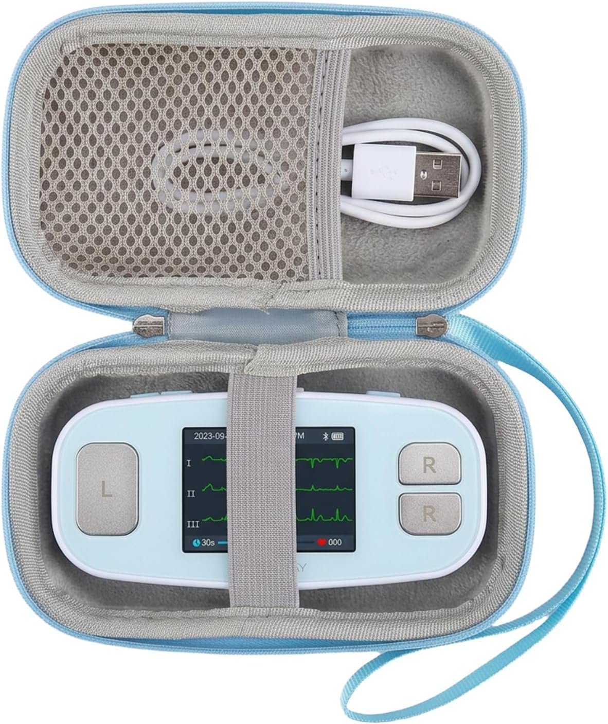 Hard Case Compatible with EMAY 6L Portable ECG Monitor – Protective Travel Carrying Storage Bag for EKG Heart Rate Monitor Device, Shockproof EVA Organizer Box with Mesh Pocket (Case Only)