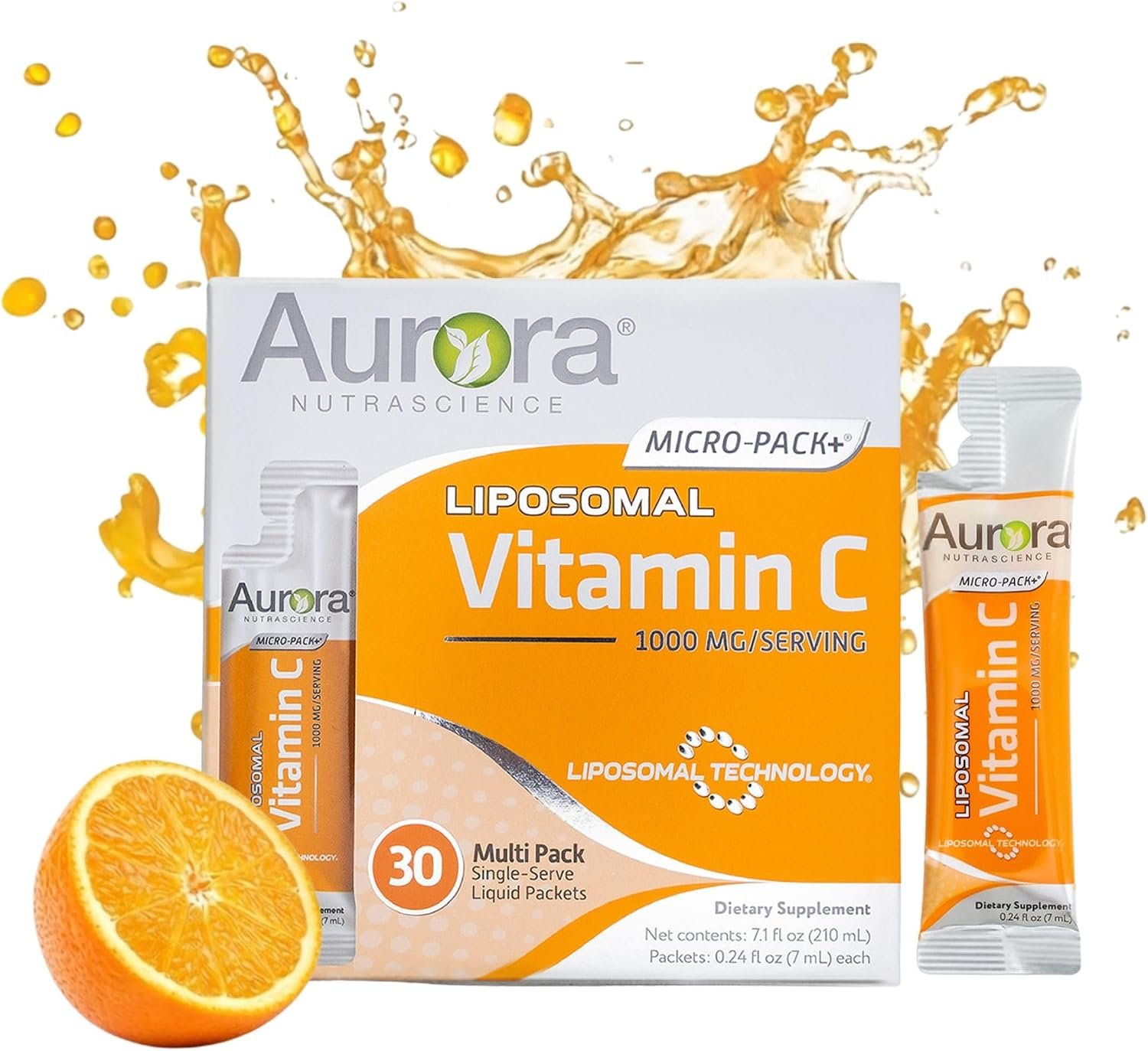 Aurora Nutrascience Liposomal Liquid Vitamin C, 30 Packets, Orange