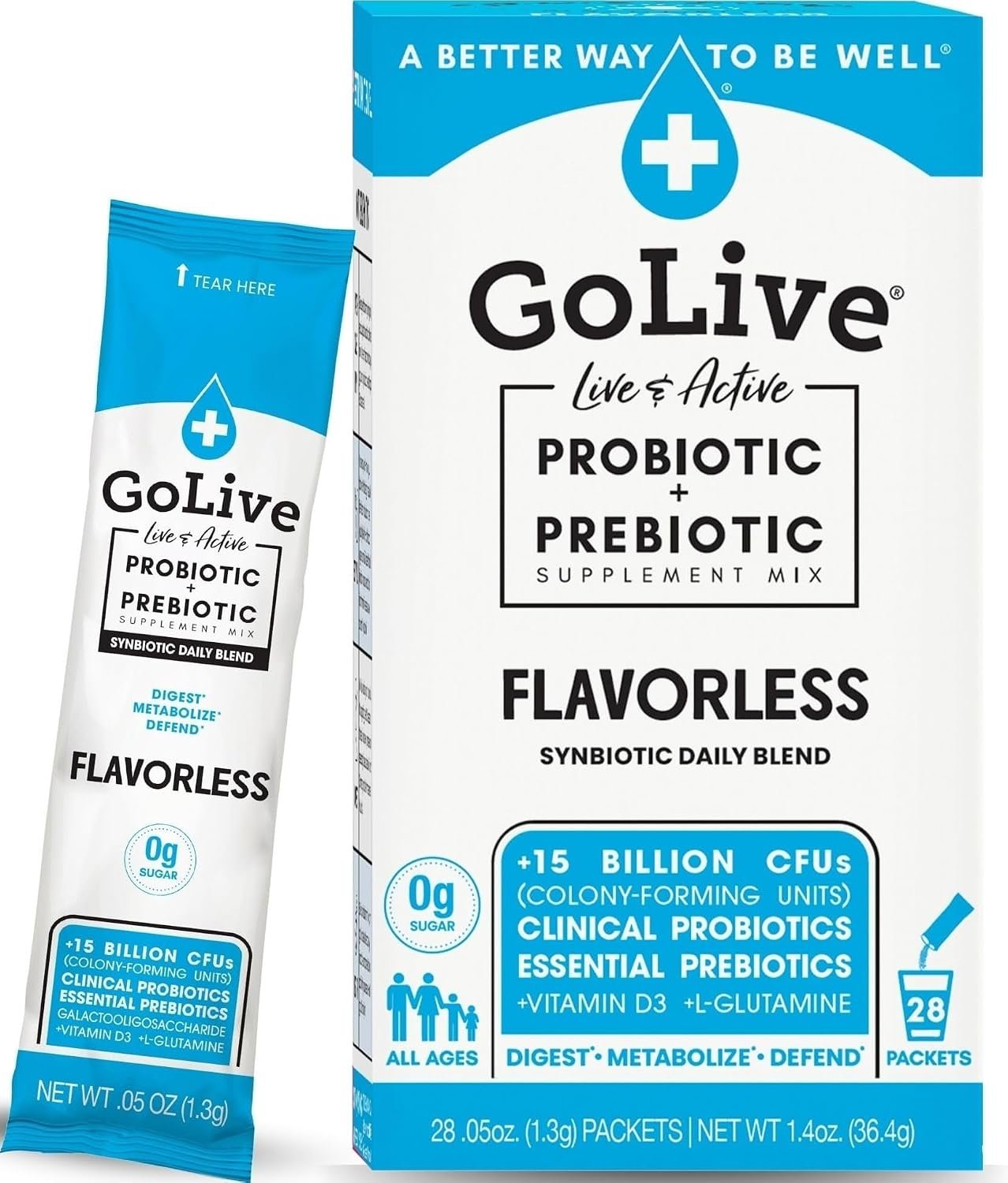 GoLive Prebiotic & Probiotic Powder – Daily Synbiotic – Unflavored 28-Pack