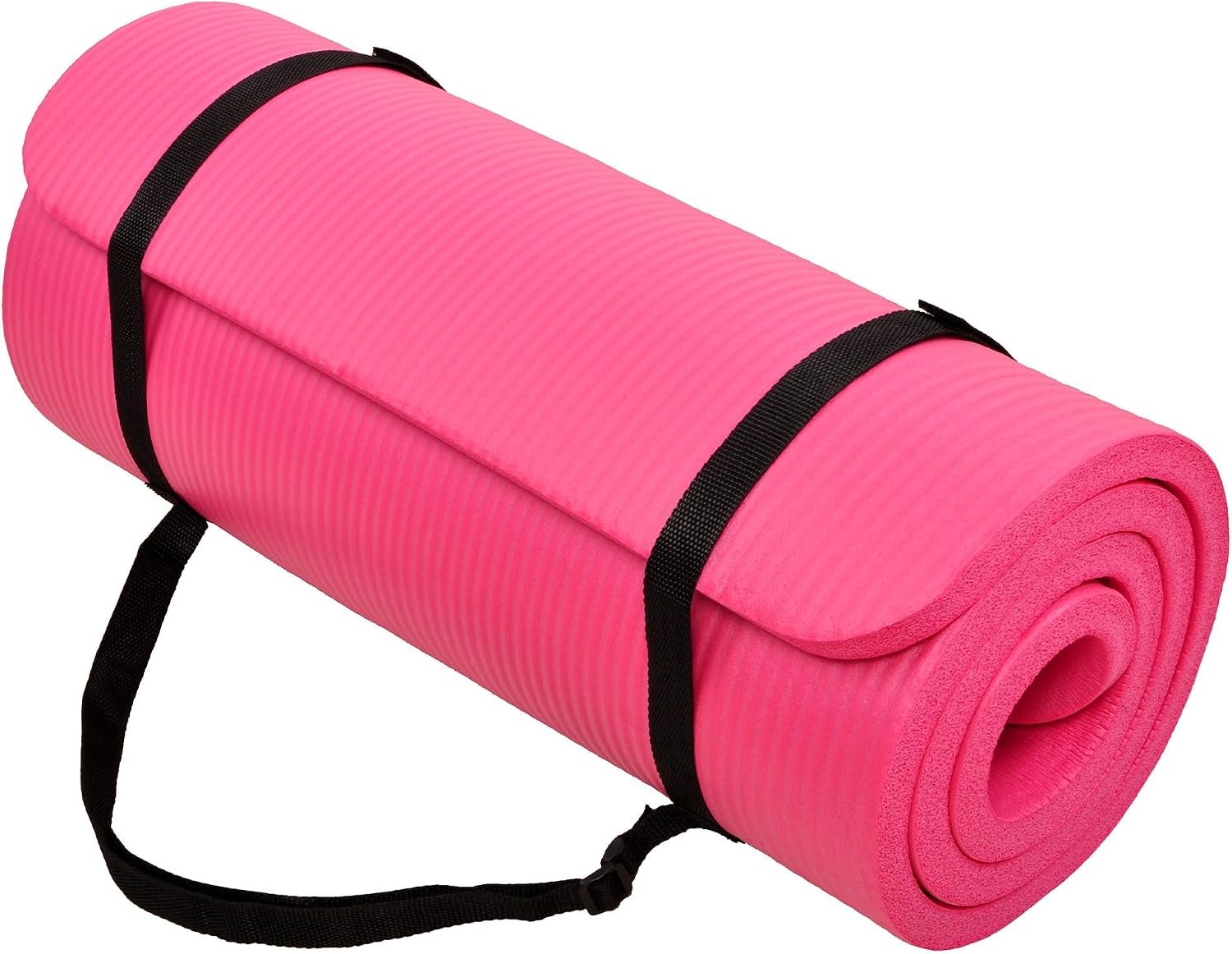 Signature Fitness Extra Thick High-Density Foam Yoga Mat – Multiple Thicknesses (1/2″ & 1″) / Multiple Colors – Double-Sided Non-Slip Surface – with Carrying Strap for Pilates, Yoga & Home Workouts