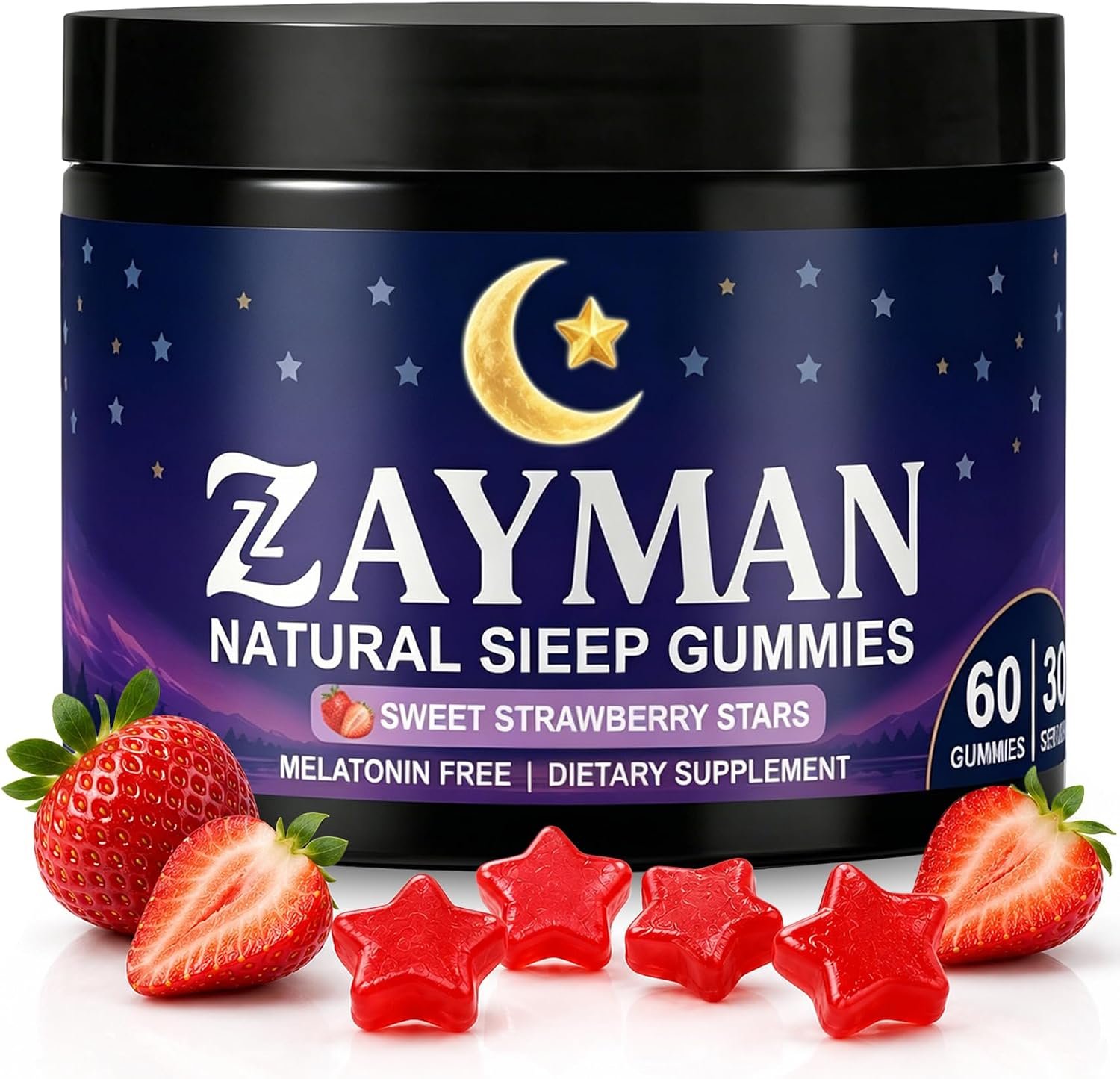 ZAYMAN Melatonin Free Sleep Gummies, Natural Sleep Aid for Adults, 60 Count