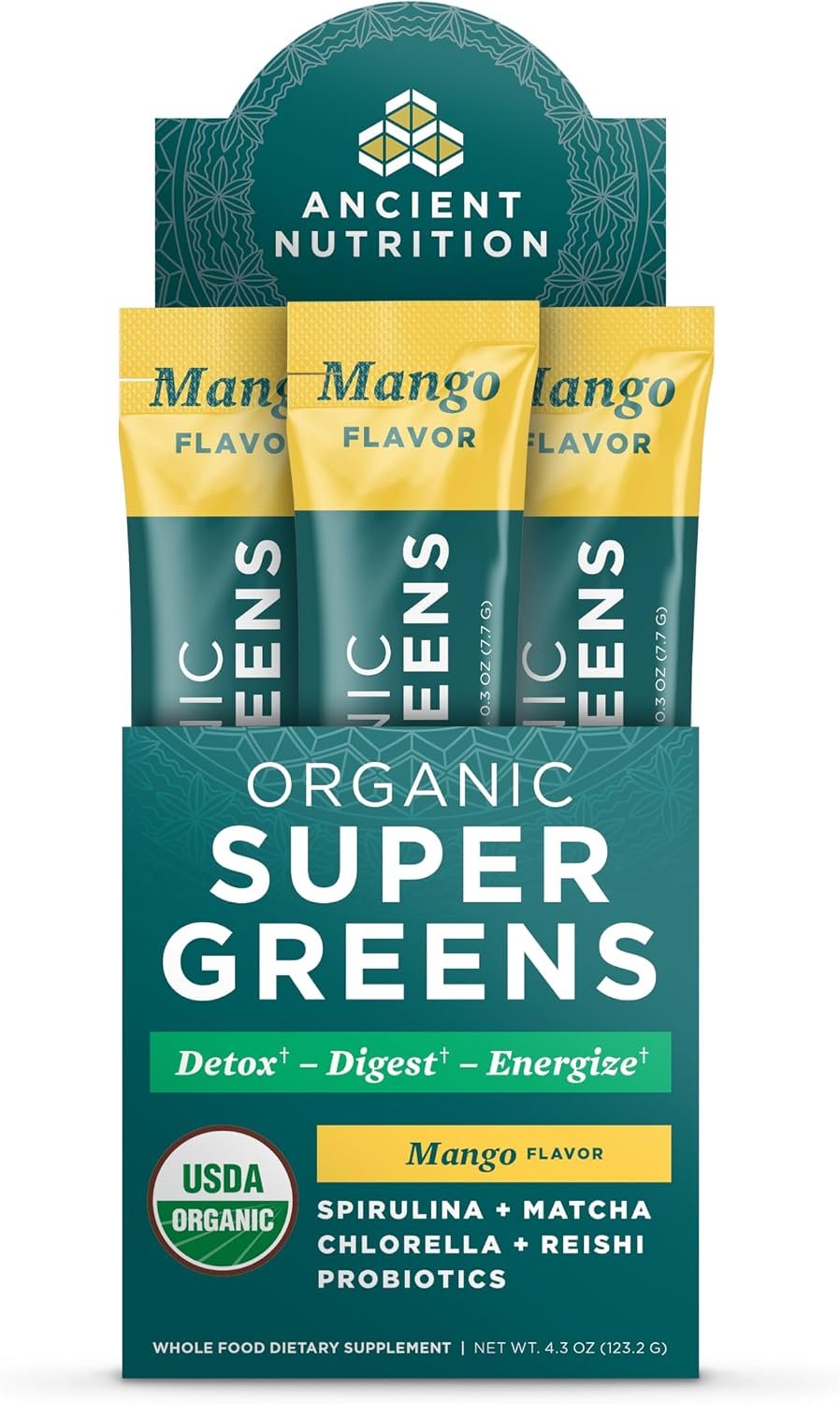 Ancient Nutrition Organic Super Greens Powder, Probiotics, Mango