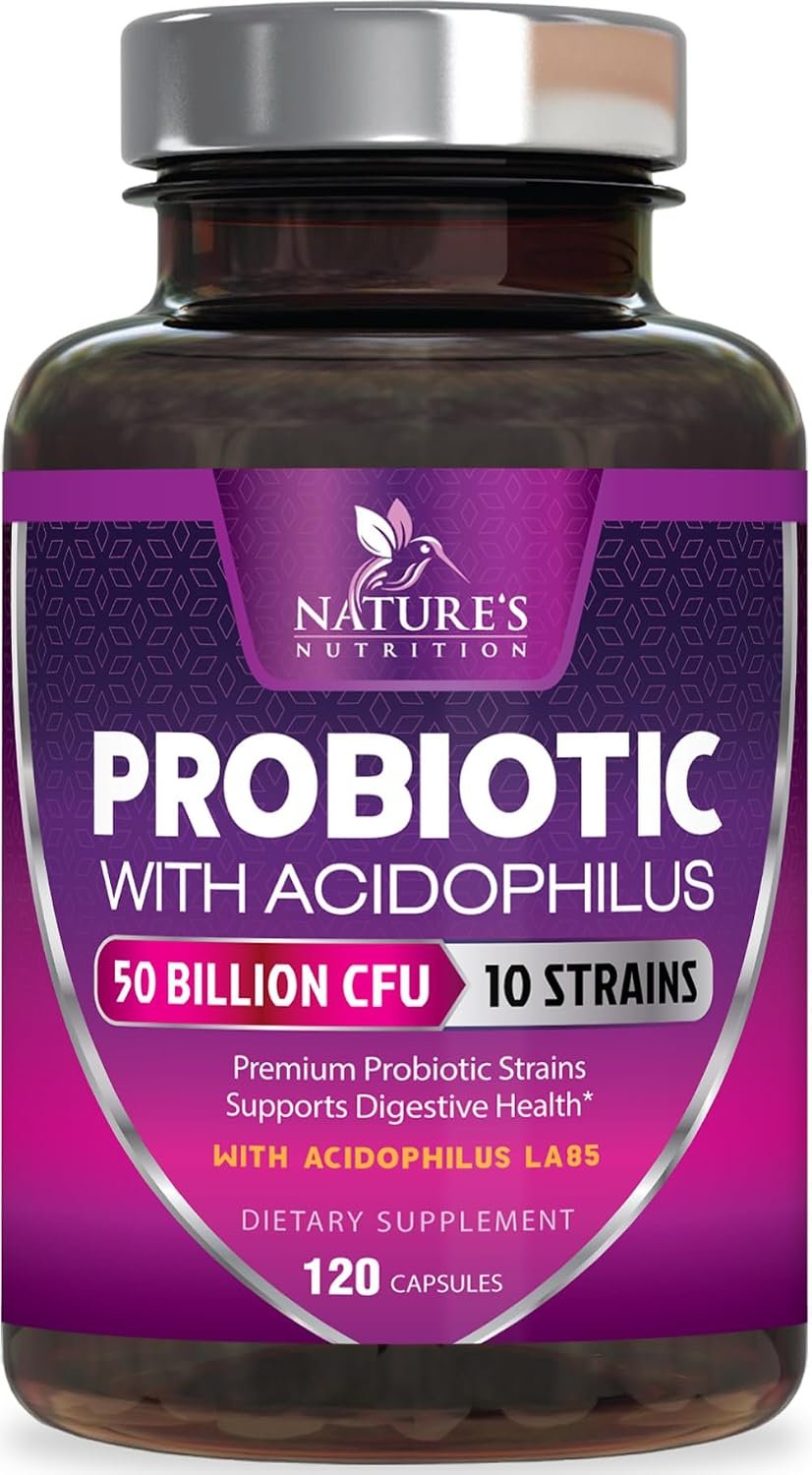 Probiotics – 50 Billion CFU per Capsule – 10 Strains & Prebiotics – Probiotics for Women & Men – Supports Digestive Gut Health, Bloating & Occasional Constipation – USA Bottled – 120 Capsules
