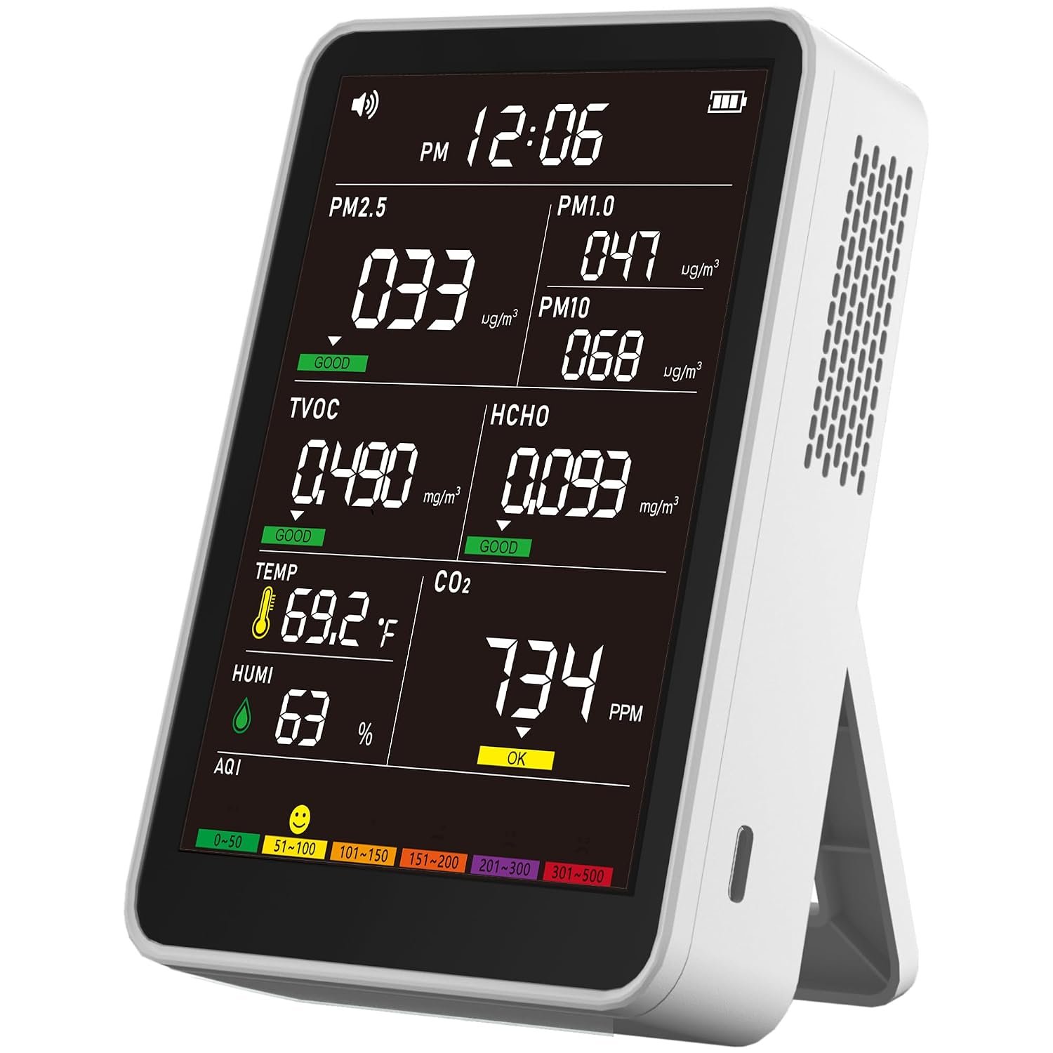 16-in-1 Indoor Air Quality Monitor, High-Precision Multi-Parameter Smart Air Quality Tester with HD Real-Time Color Screen, Portable Air Quality Monitor for Home, Office