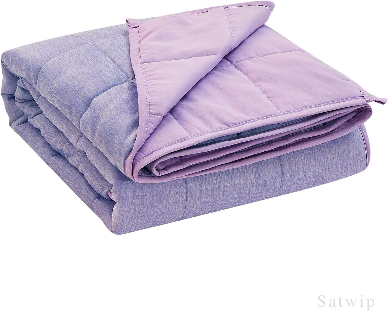 Satwip Weighted Blanket Queen Size 15 LBS, Cooling Weighted Blanket for Hot Sleepers, Cool Moire Jersey with Soft Breathable Sanded, 60 x 80 inches 15 Pounds, Purple