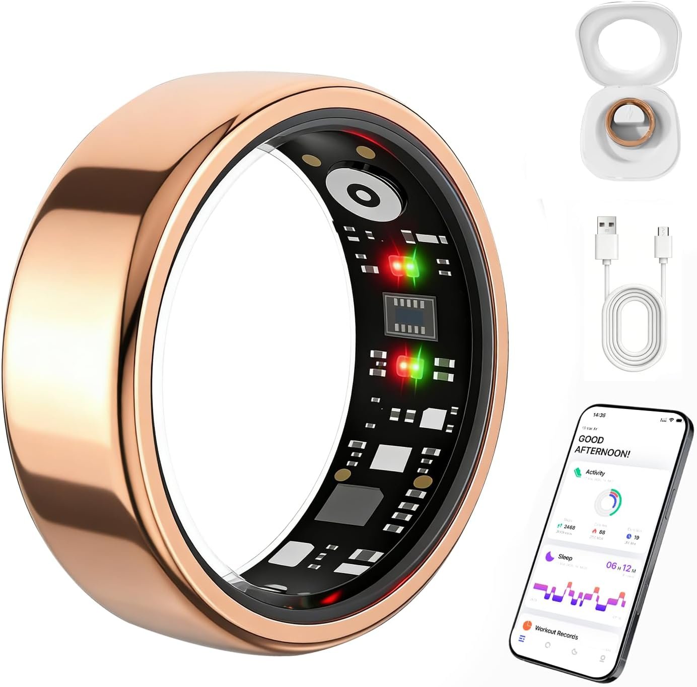 Smart Ring Gen 3 for Women Men, IP68 Waterproof Health Tracker Rosegold,7