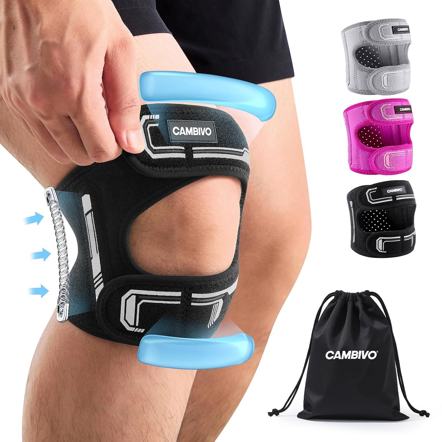 CAMBIVO Patellar Tendon Support Strap, Knee Brace for Women and Men, Black