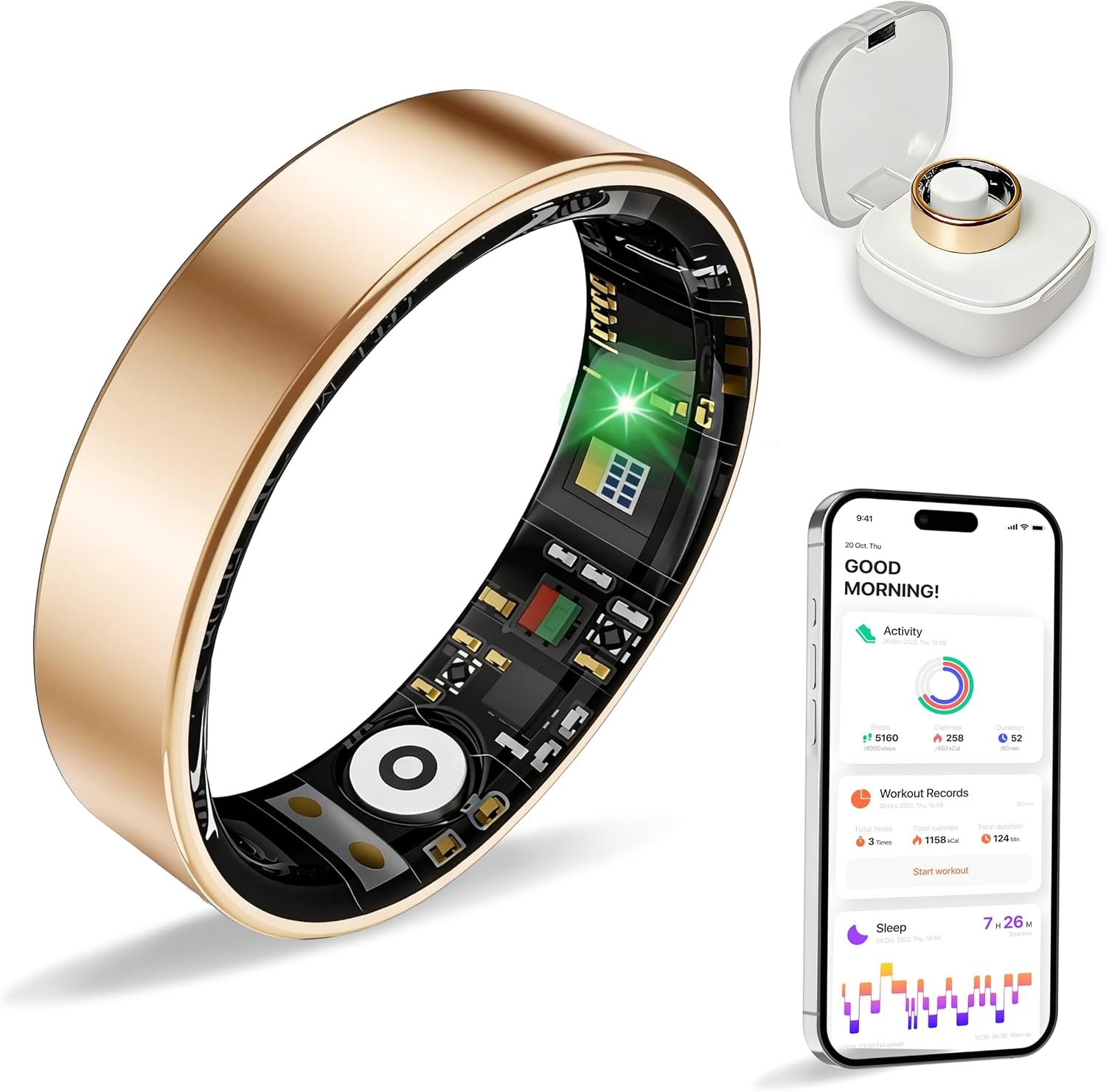 New Smart Ring Health Tracker for Women & Men, Sleep Exercise Health Monitoring, Daily Tracking, iOS/Android Compatible, IP68 Waterproof, No Subscription Required, 5‑Day Battery Life (Rose Gold, 9)