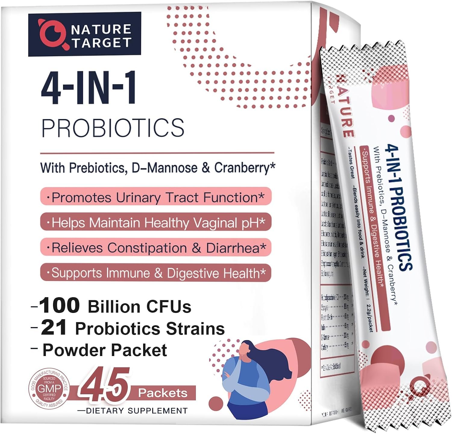 NATURE TARGET Women’s Probiotics Powder, 100 Billion CFU, 45 Servings