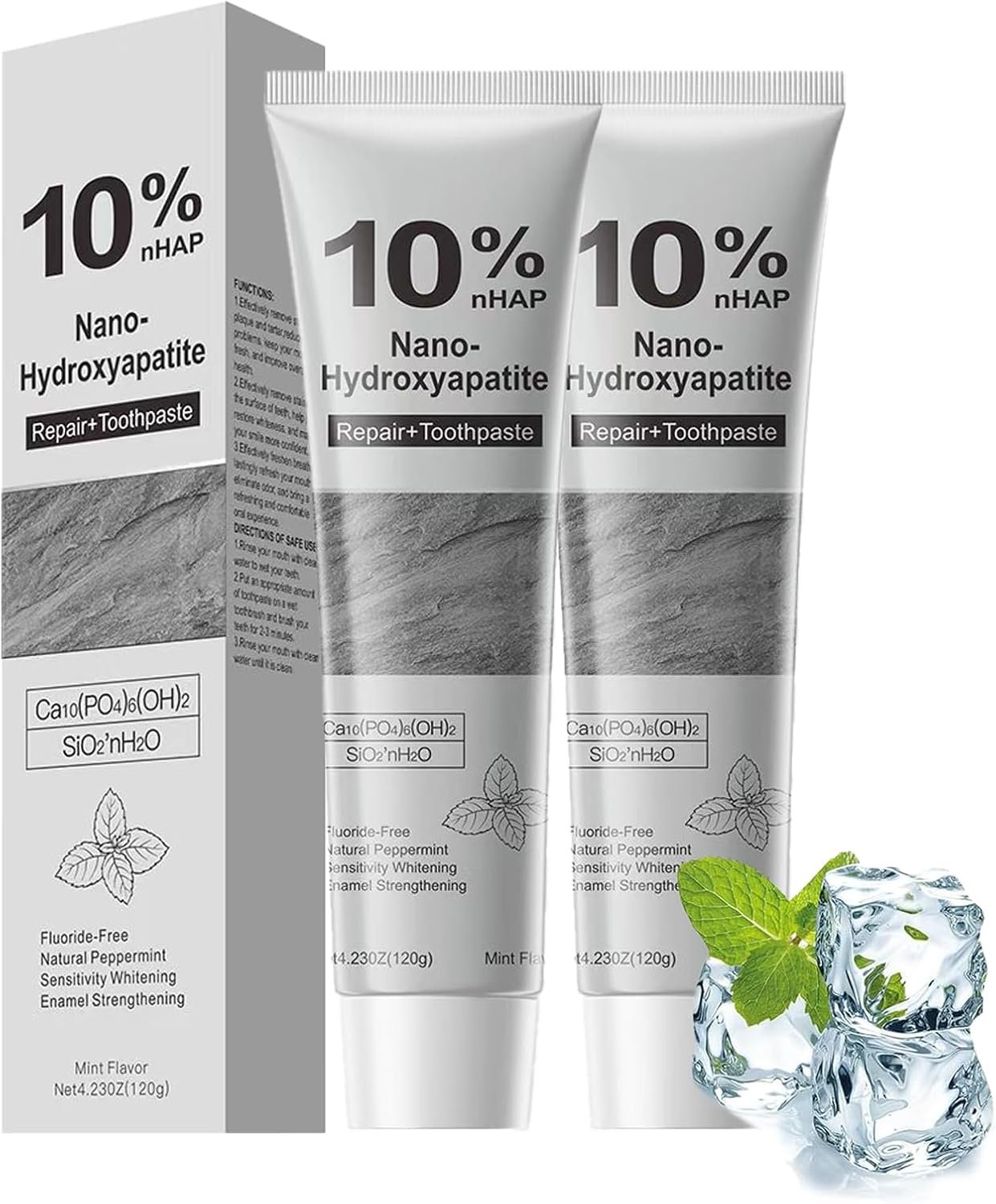 Hydroxyapatite Toothpaste, 10% Nano Hydroxyapatite Toothpaste, Natural and Fluoride-Free, Gentle on Sensitive Teeth and Strengthens Enamel, Freshens Breath (2)