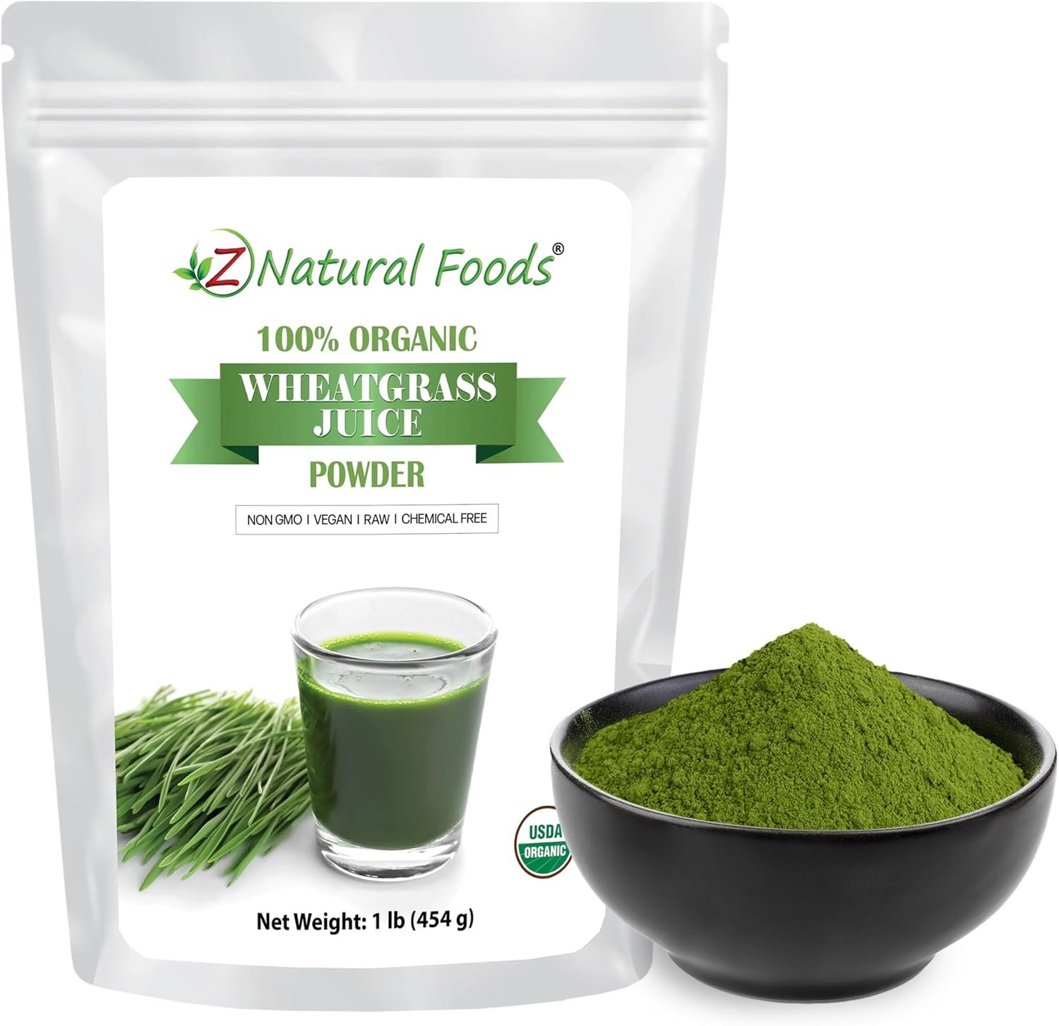 Z Natural Foods Organic Wheatgrass Juice Powder – Vegan Superfood, 1 lb