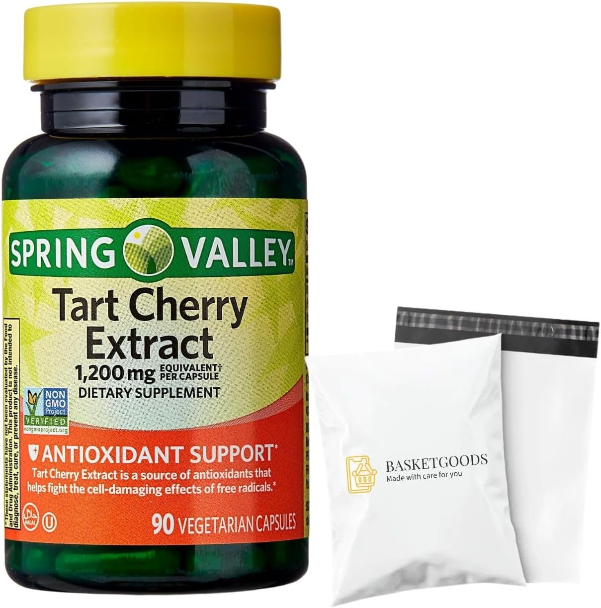 Spring Valley Tart Cherry Extract Antioxidant Support Dietary Supplement Vegetarian Capsules, 1,200 mg, 90 Count (Pack of 1) – Set by Basket Goods