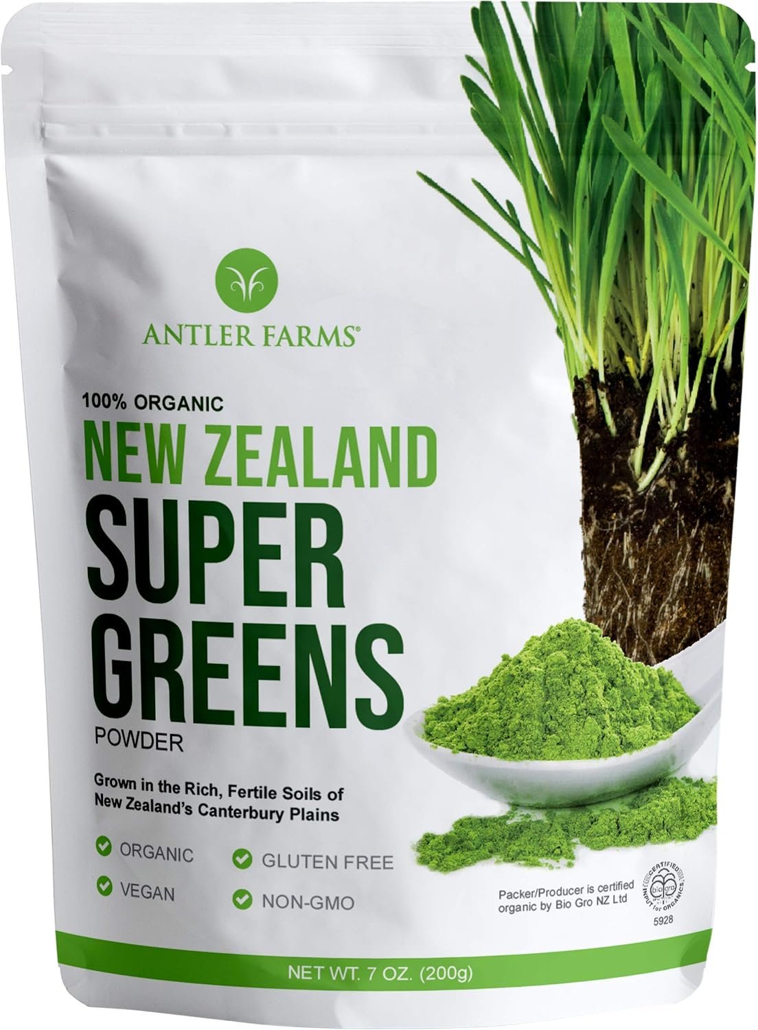 Antler Farms New Zealand Super Greens Powder – Organic, 40 Servings, 200g