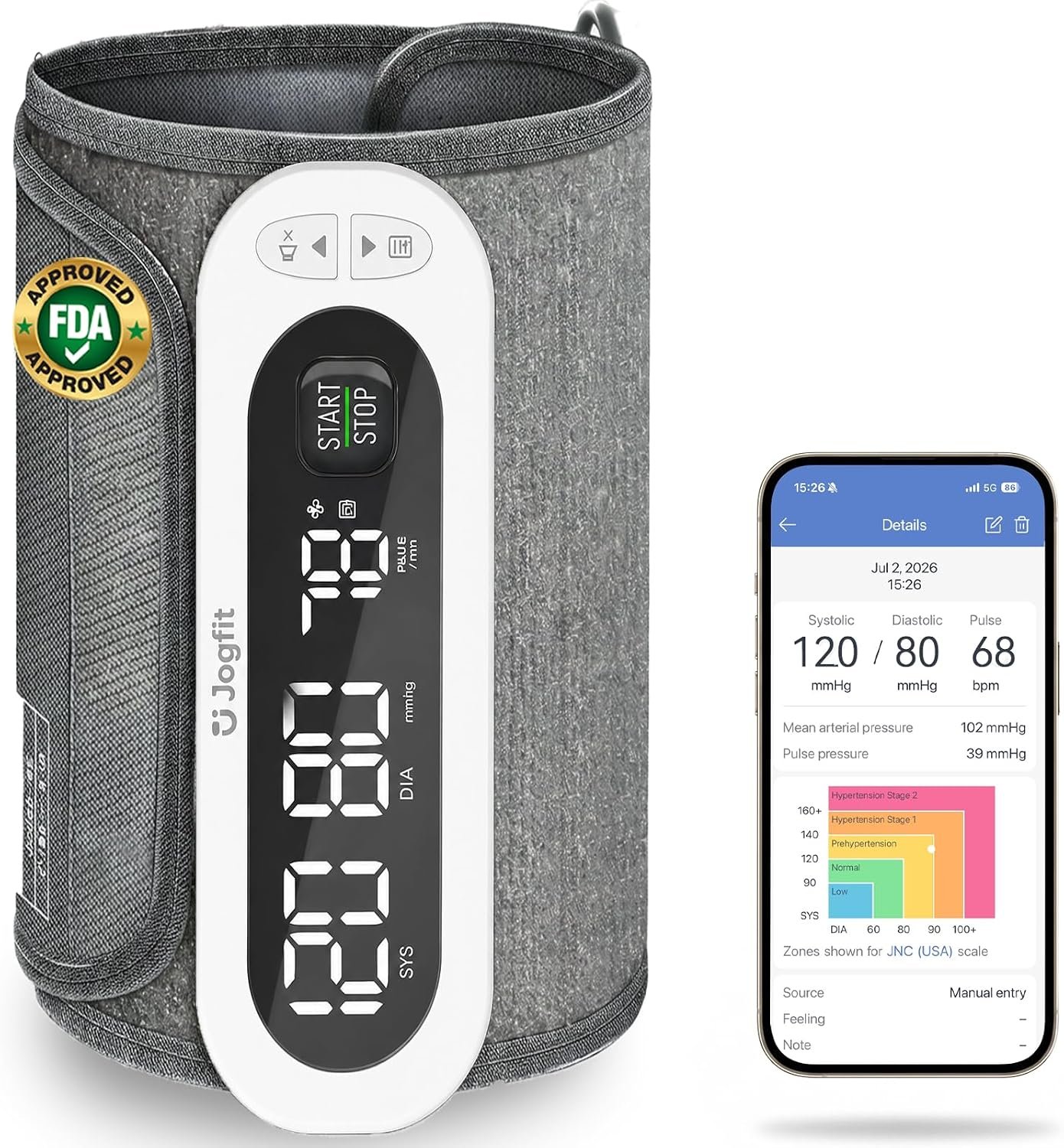Wireless Blood Pressure Monitor, Upper Arm BPM with 8.7–16.5″ Cuff