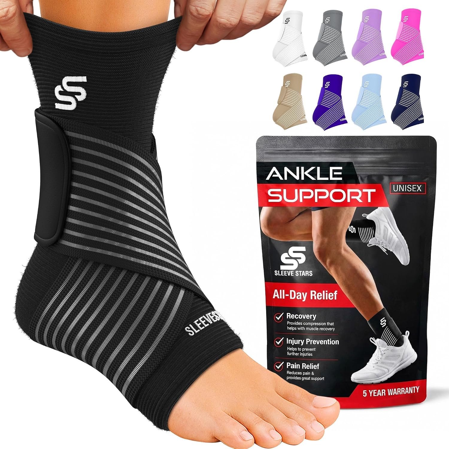 Sleeve Stars Ankle Brace Men & Women Support (Single/M:10″-12″/Black)
