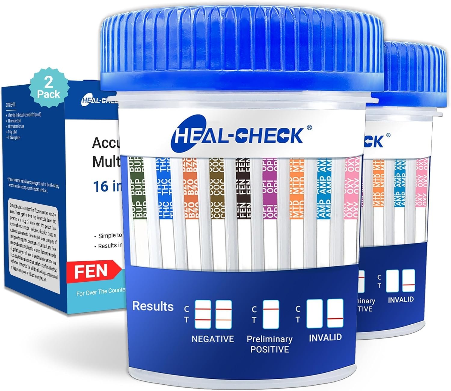 [2 Pack] HEAL-CHECK 16 Panel Drug Test Kit with Fentanyl for Home,Workplace