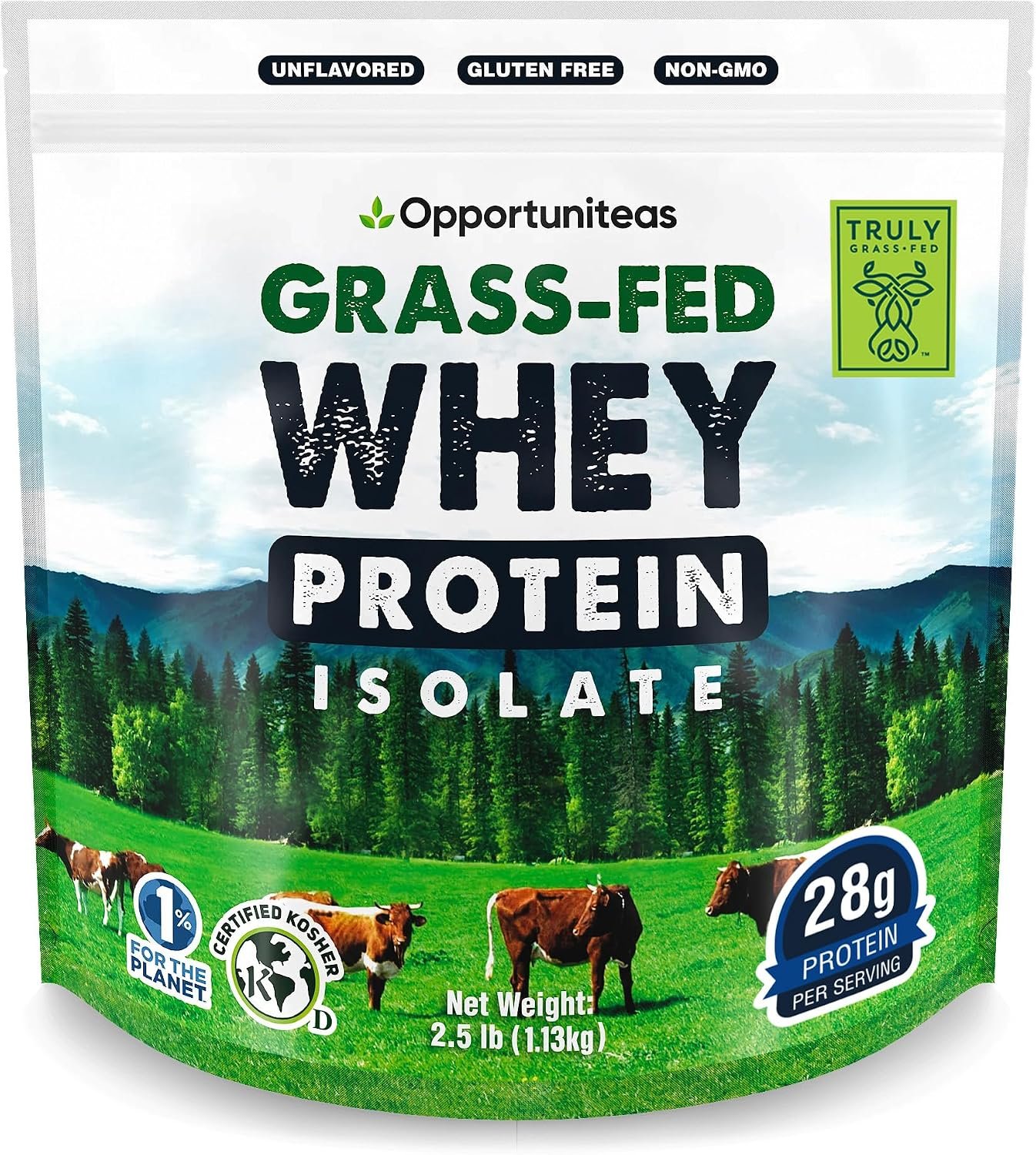 Opportuniteas Unflavored Grass Fed Whey Isolate Protein Powder, 2.5 lb