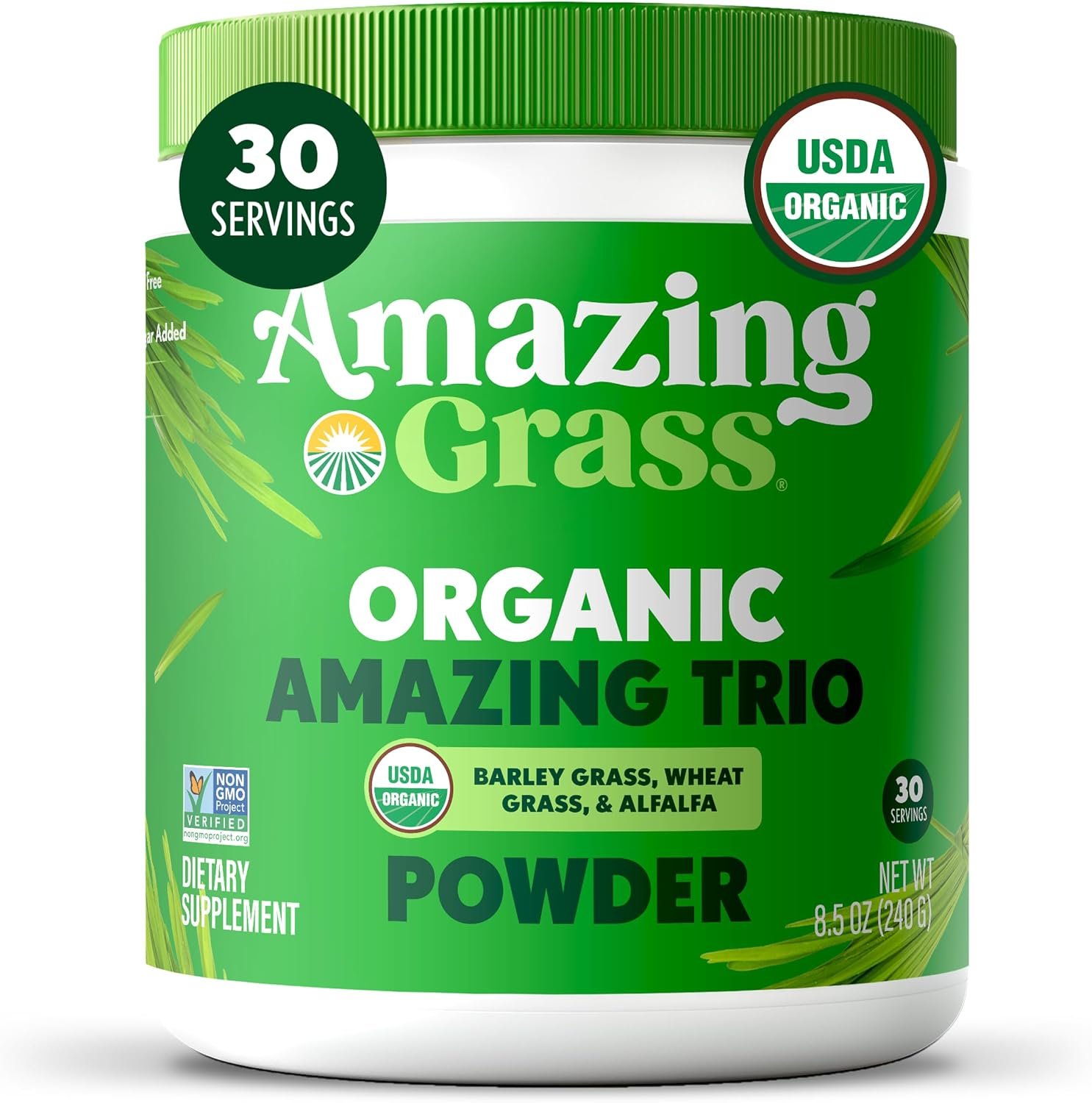 Amazing Grass Greens Trio Wheatgrass, Alfalfa and Barley Grass, 30 Servings