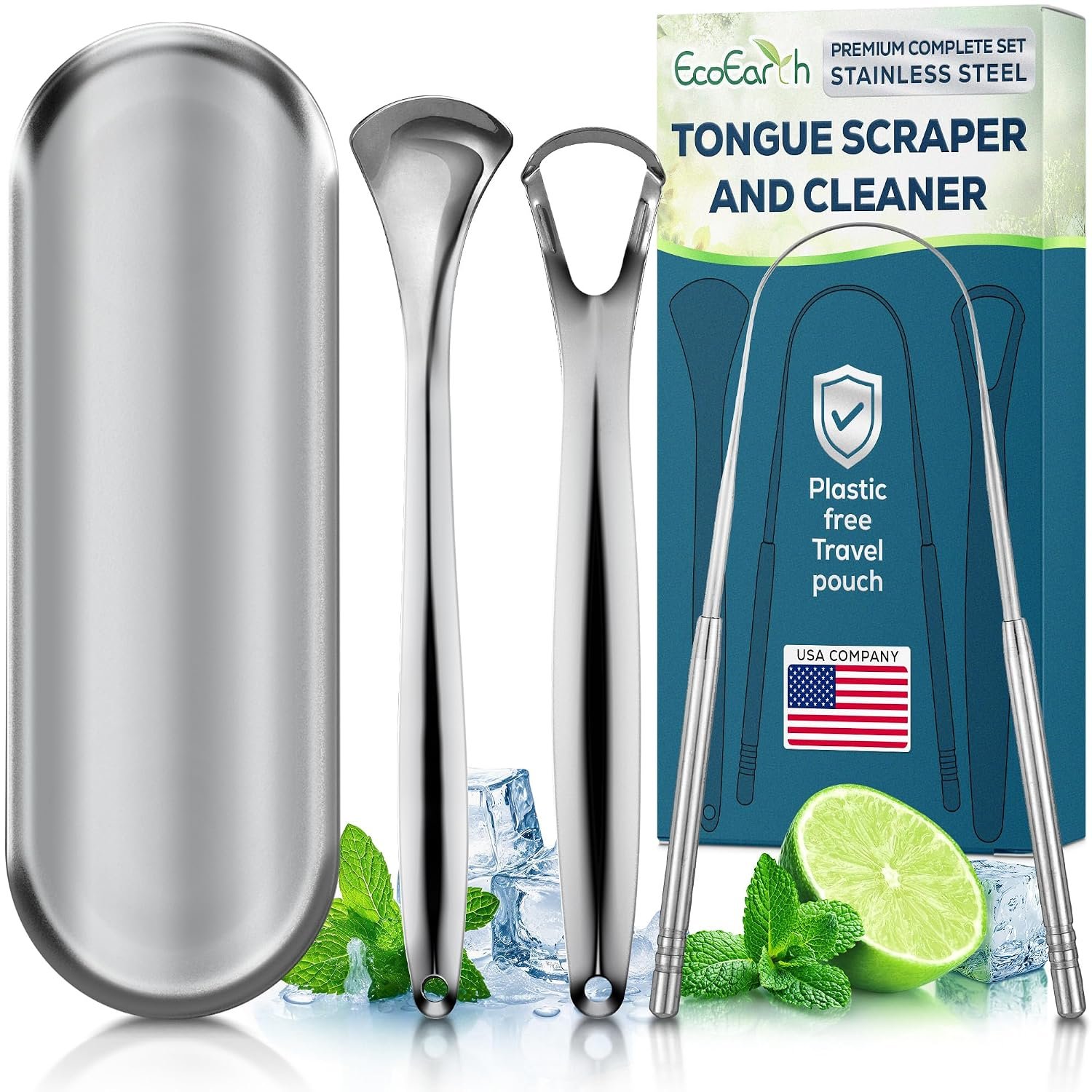 3 Pcs Stainless Steel Tongue Scraper Set with Metal Storage Case