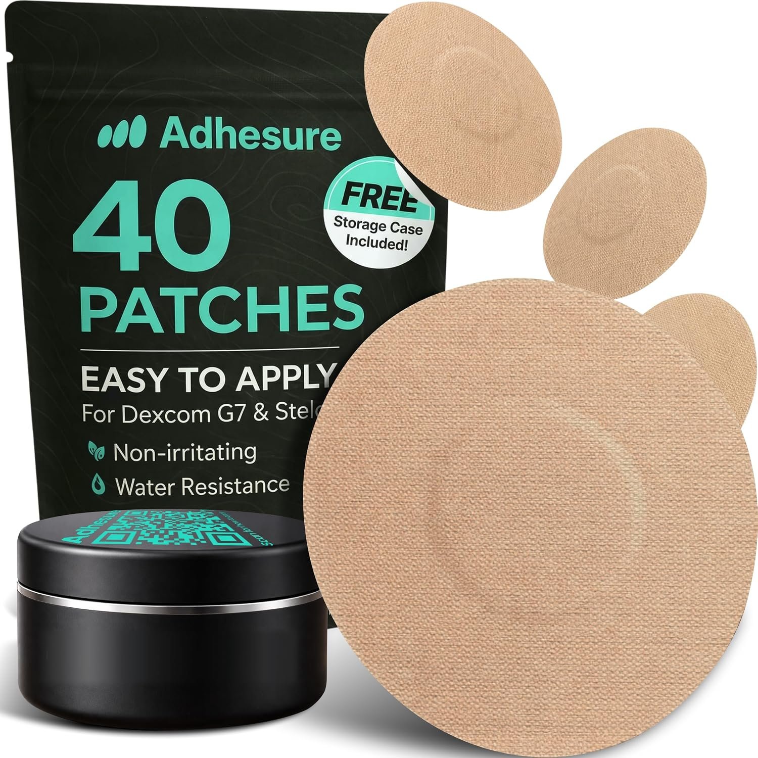 Adhesive Patches for Dexcom G7 & Stelo CGM – Waterproof & Sweatproof Over Patches – Overpatches for Continuous Glucose Monitor Sensor Protection, Tan – 40 Patches