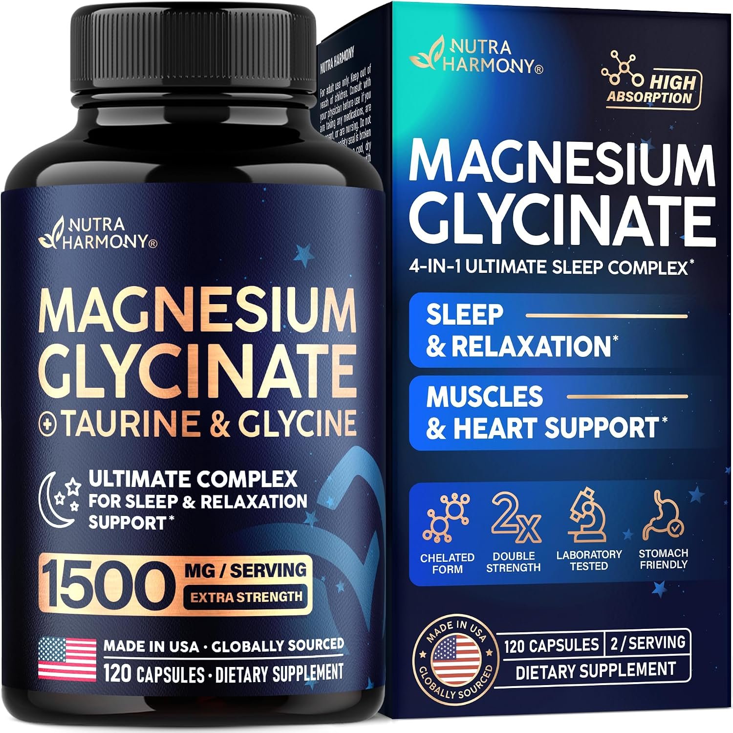Magnesium Glycinate w/Glycine & Taurine – Magnesium for Sleep – 120 Caps