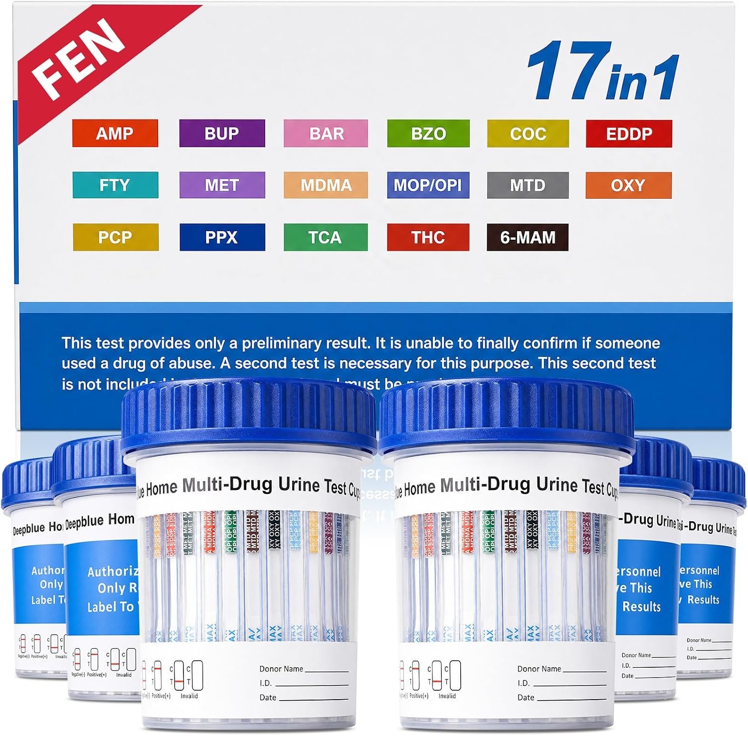 DEEPBLUE Multi-Drug Urine Test Cup Kit, 17 Panel, OTC Home Use, 5 Minute Results(6pcs)