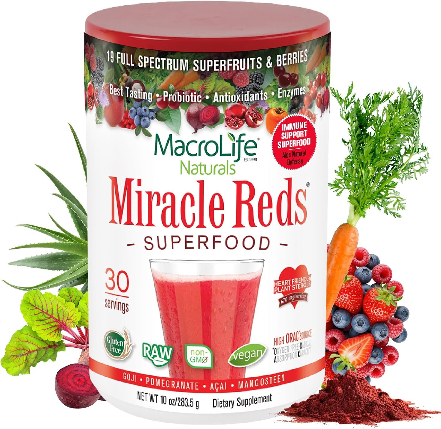 MacroLife Naturals Miracle Reds Superfood Powder, 30 Servings (10oz)