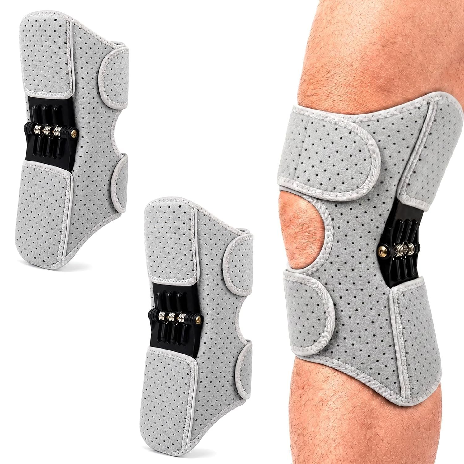 Ergonomic Power Knee Brace 2 Pack（Upgraded）with Spring-Loaded Support, Adjustable Knee Stabilizer Pads, Joint Support Booster For Men & Women, Pain Relief For Arthritis, Meniscus Tear, ACL Recovery, Weak Legs.