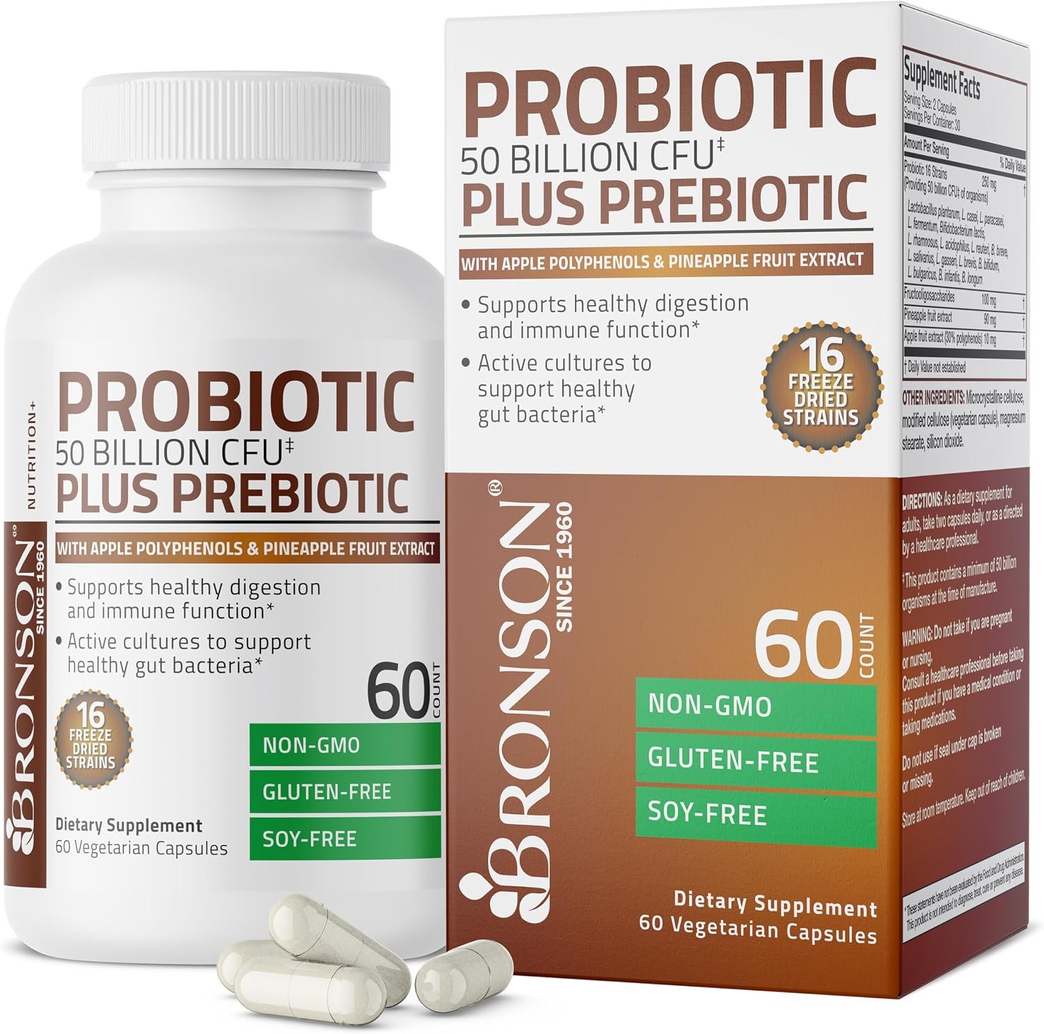 Bronson Probiotic 50 Billion CFU + Prebiotic, 60 Vegetarian Capsules