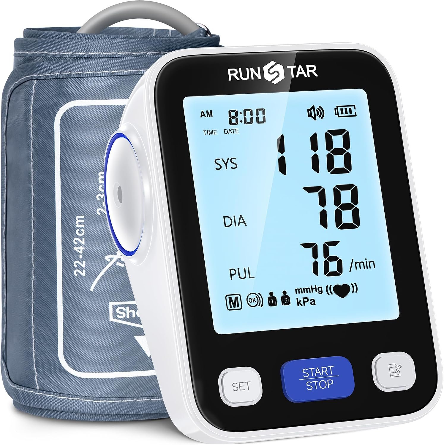 Runstar Upper Arm Blood Pressure Monitor with Wide Range Cuff (8.6” -16.5”) for Home Use FSA&HSA Eligible, Automatic Digital BP Machine with Storage Bag, 2×99 Reading Memory