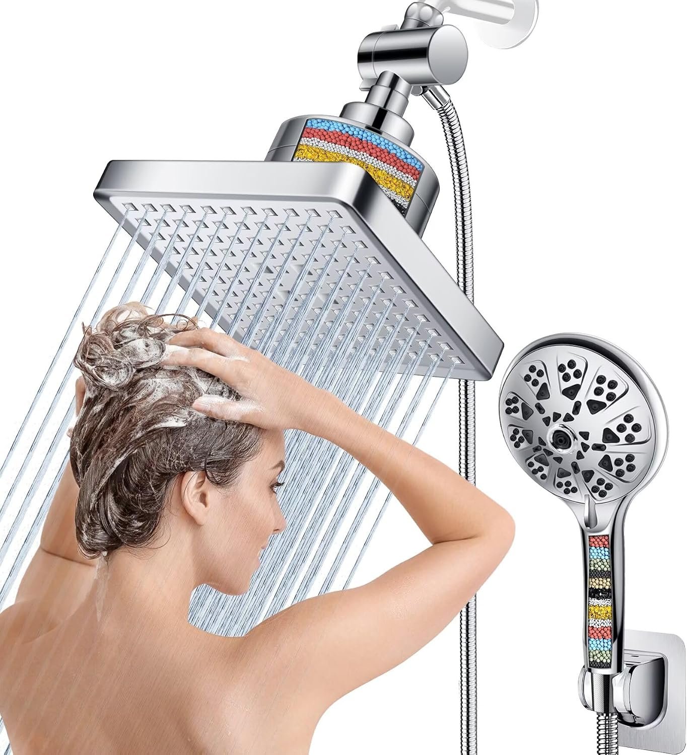 Dual Filtered Rain Shower Head Combo,10 Modes Handheld with 6 inch Rainfall