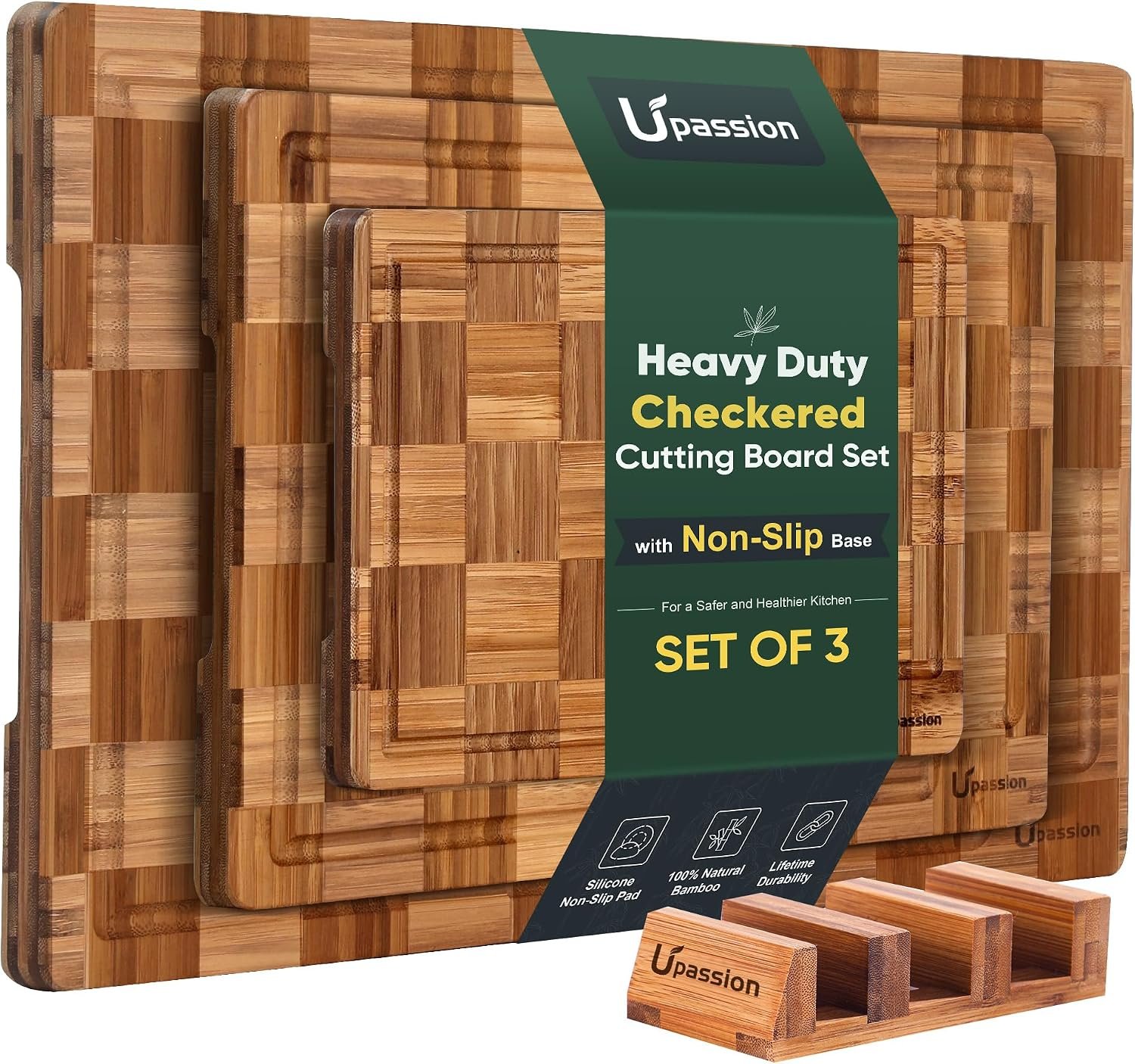 Bamboo Cutting Board Set of 3 Wooden Cutting Boards for Kitchen Wood