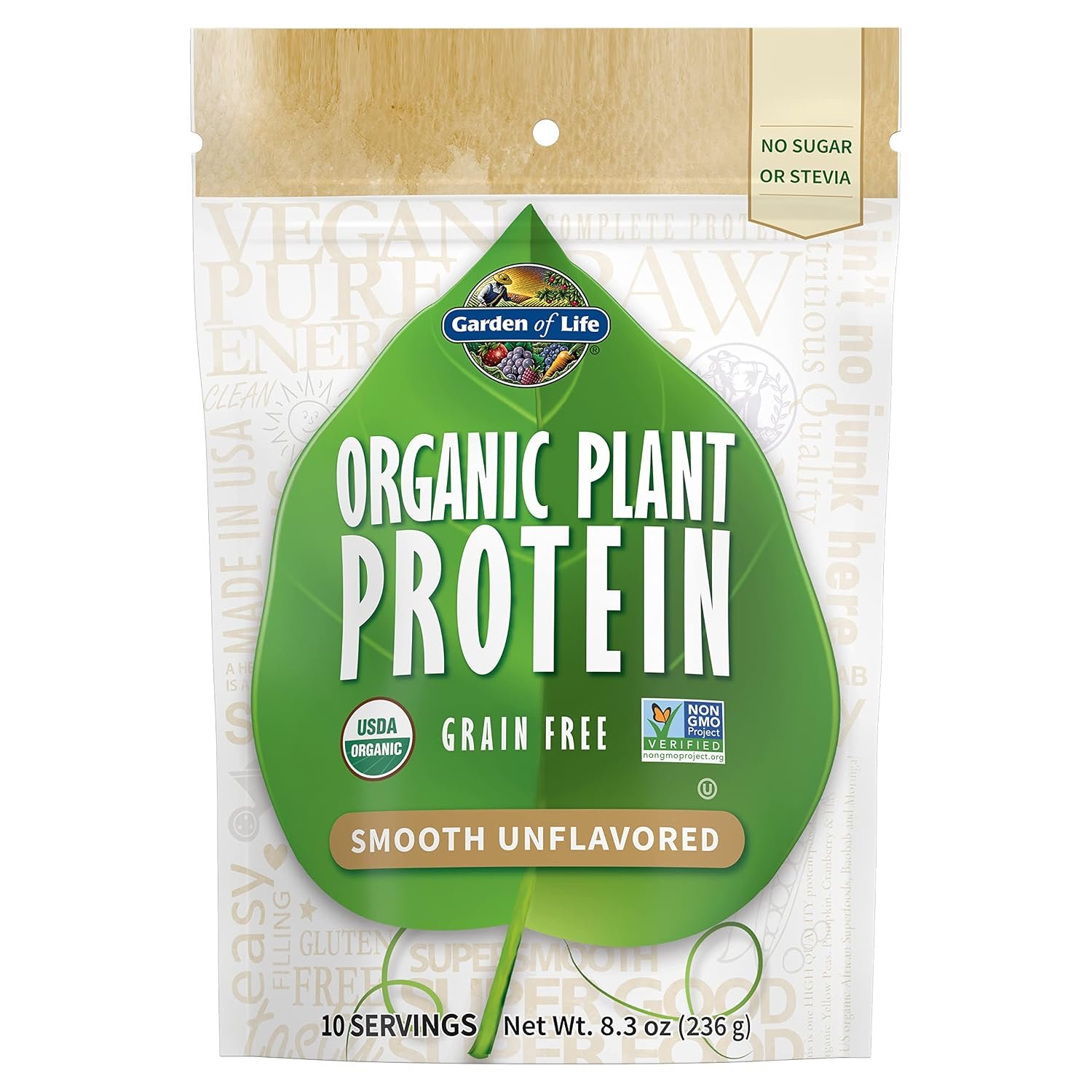 Garden of Life Organic Plant Protein Unflavored Protein Powder, 10 Servings