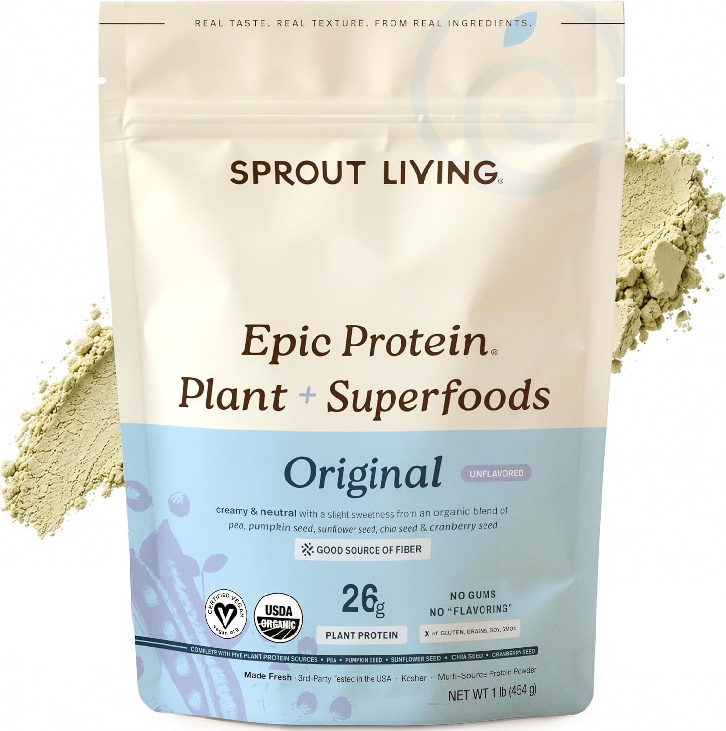 Plant Based Protein & Superfoods Powder, Original, Unflavored | Organic Protein Powder, Vegan, Non Dairy, Non-GMO, Gluten Free, Sugar Free, Perfect Keto Drink Mix (1 lb)
