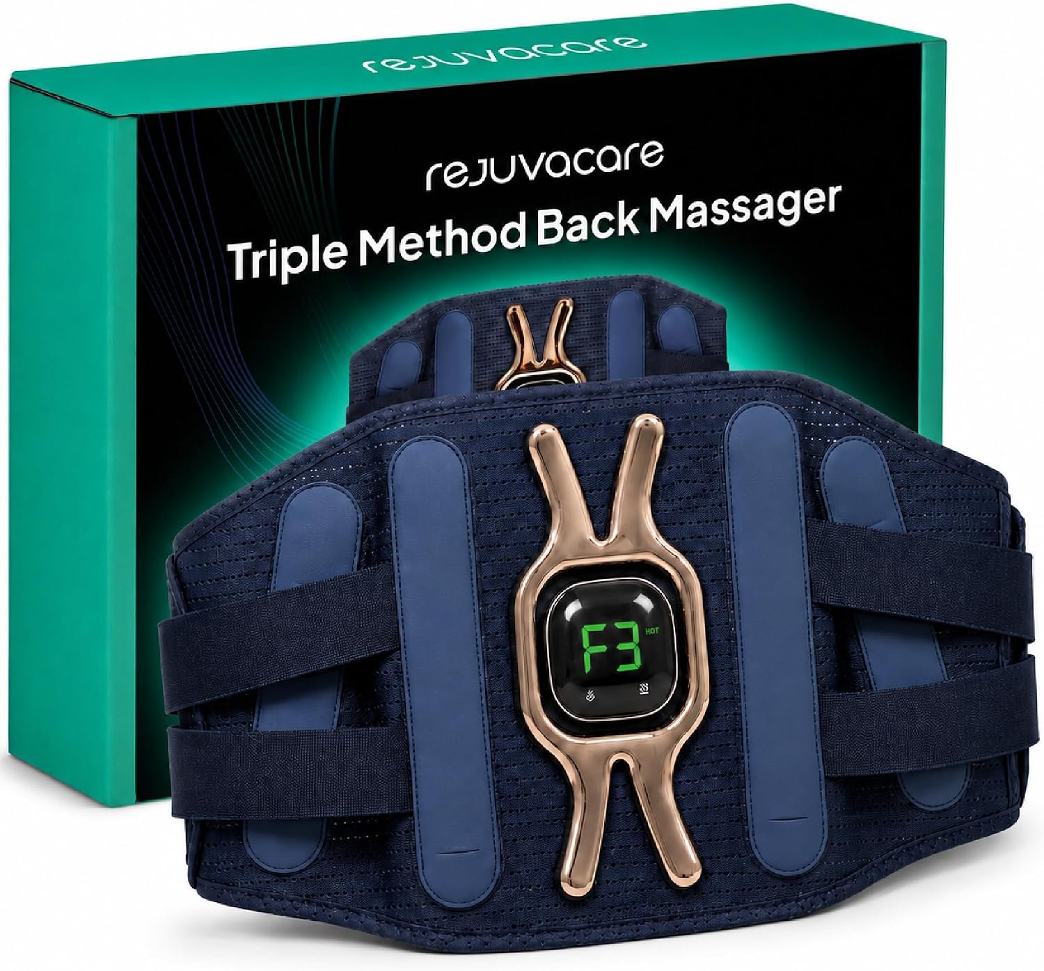 Rejuvacare Triple Method Back Massager with Heat | Vibration Massage, Infrared Heat and Lumbar Arch Support | 15-Minute Home Relaxation and Comfort Device | Muscle Tension and Stress Relief
