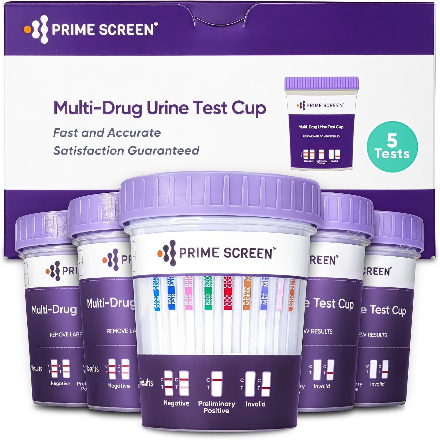 Prime Screen® Multi-Drug Urine Test Cup – 12 Panel Drug Test – Instant Testing Marijuana (THC),OPI,AMP, BAR, BUP, BZO,COC, mAMP, MDMA, MTD, OXY, PCP – [5 Pack]